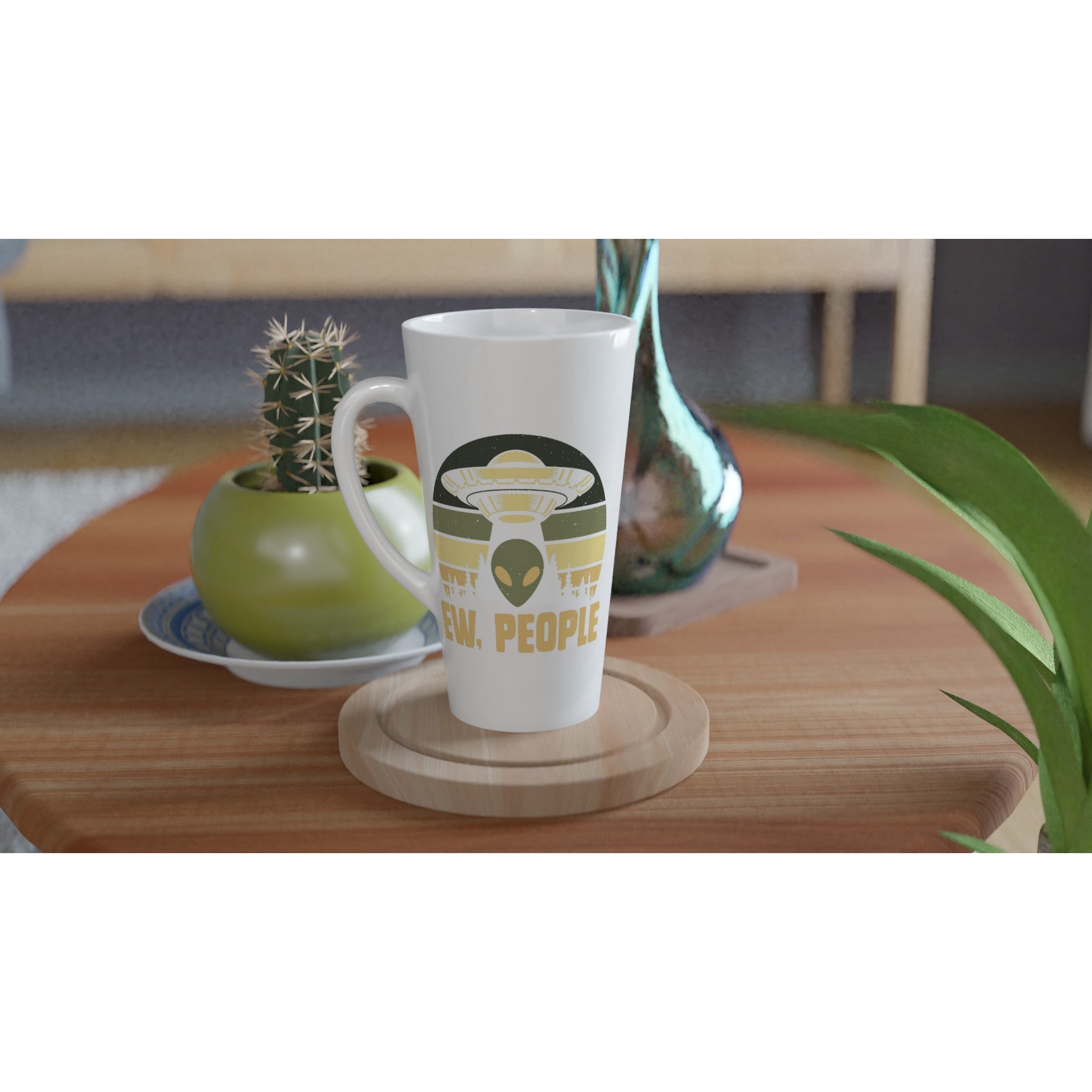 Alien Ew, People - White Latte 17oz Ceramic Mug Latte Mug Globally Fulfilled Sci Fi