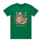 Stay Weird, Guitar Playing Frog On A Snail Men's AS Colour T-shirt Kelly Green Mens T-shirt animal Music Printed In Australia