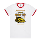 Live The Vintage Life, Car - Staple Ringer Tee White Red Ringer T-Shirt Printed In Australia Retro