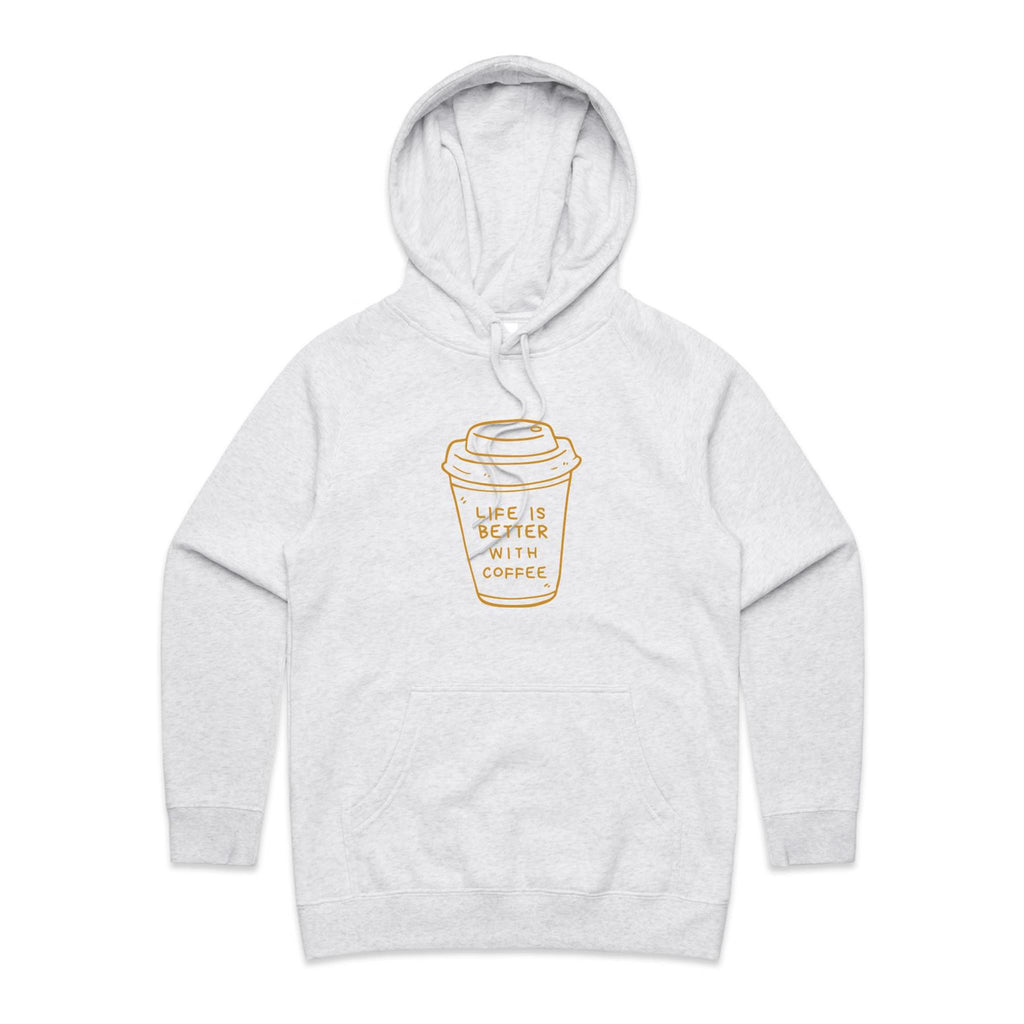 Life Is Better With Coffee - Womens Hoodie White Marle Womens Hoodie Coffee Printed In Australia