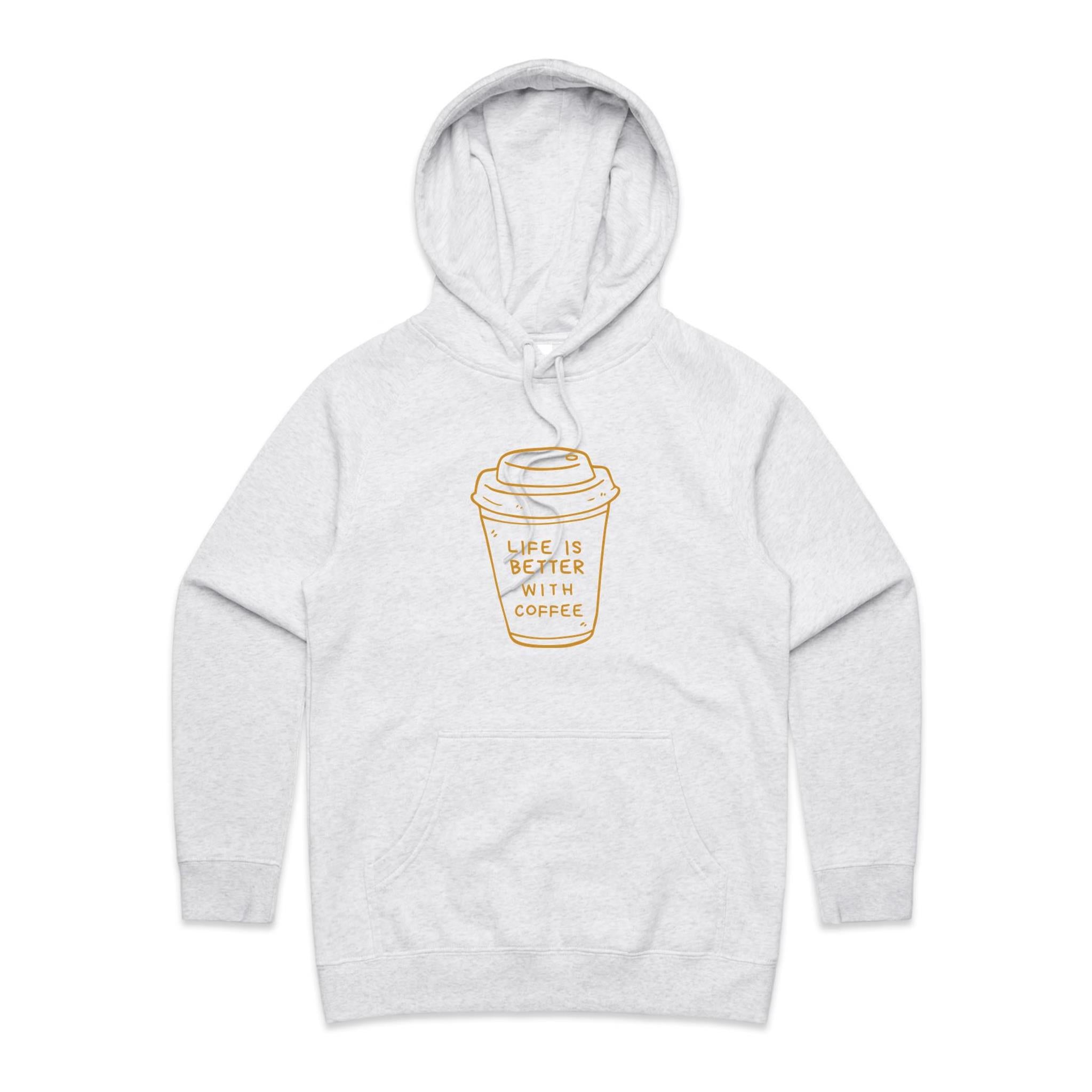 Life Is Better With Coffee - Womens Hoodie White Marle Womens Hoodie Coffee Printed In Australia