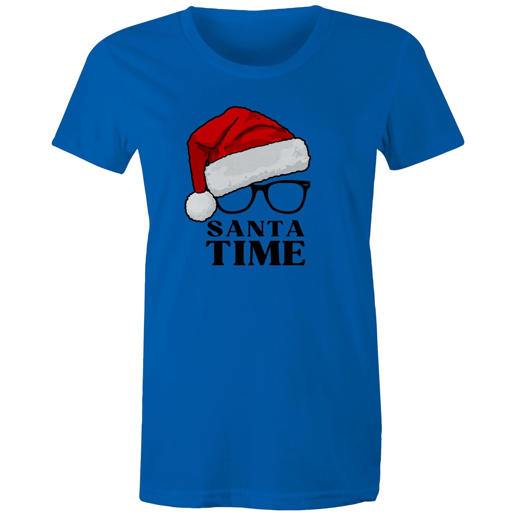 Santa Time - Womens T-shirt Bright Royal Womens Christmas T-shirt Christmas Printed In Australia