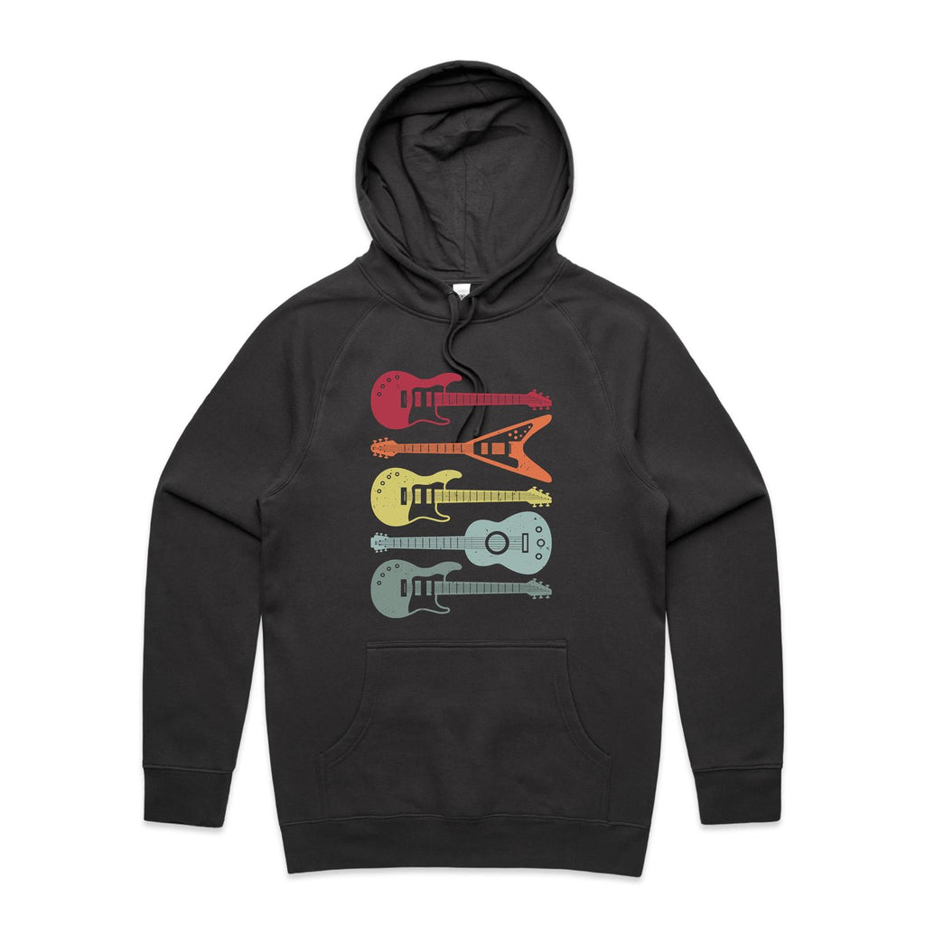 Retro Guitars - Mens Hoodie Coal Mens Hoodie Music Printed In Australia