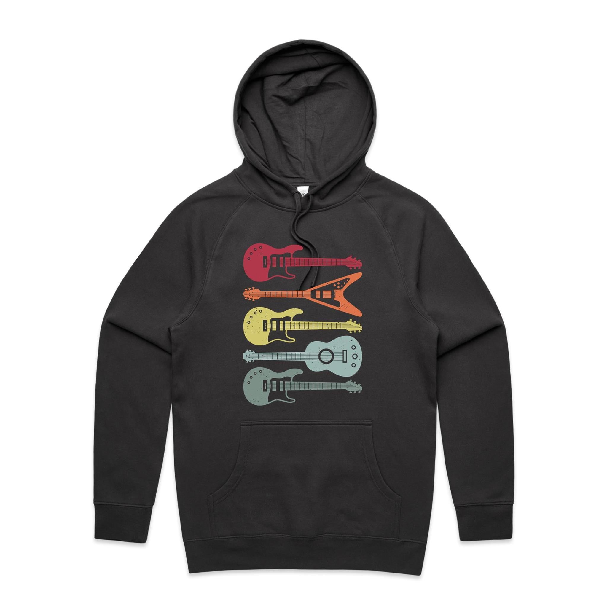 Retro Guitars - Mens Hoodie Coal Mens Hoodie Music Printed In Australia