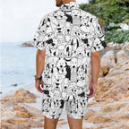 Black And White Dogs Men's Hawaiian Shirt & Shorts Set Men's Hawaiian Shirt & Shorts Set animal Printed Offshore