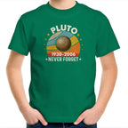 Never Forget Pluto - Kids Youth T-Shirt Kelly Green Kids Youth T-shirt Printed In Australia Space