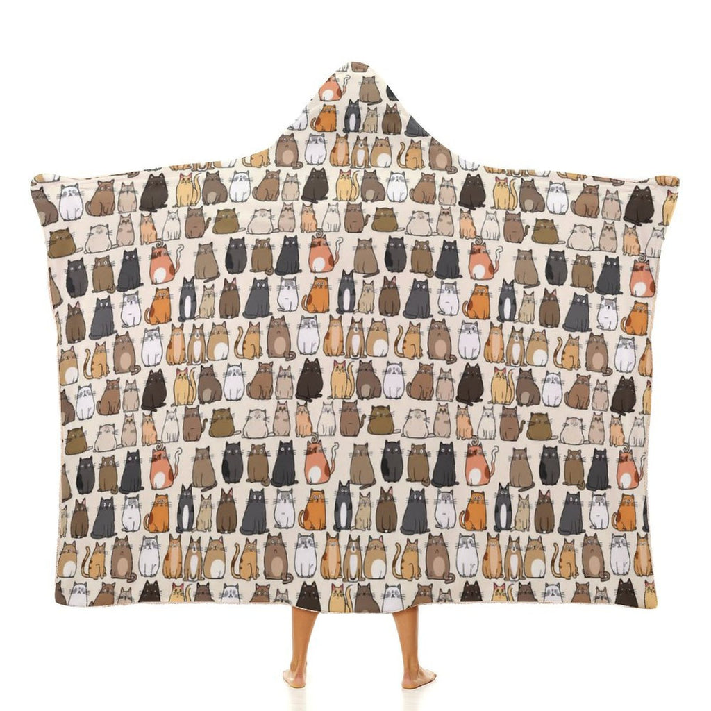 Lots Of Cats Kids Hooded Blanket 100cm x 130cm white 40"×50" Kids Hooded Blanket animal Printed Offshore