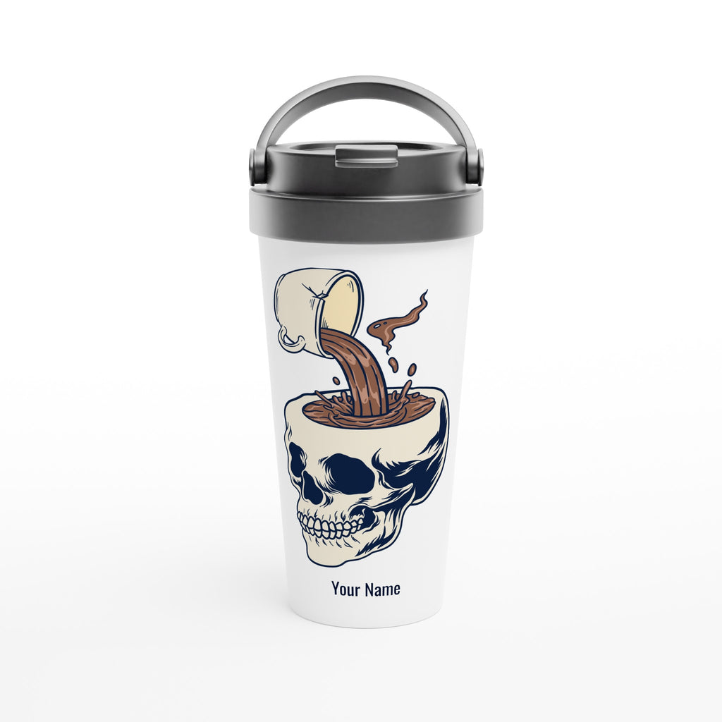 Personalised - Coffee Skull - White 15oz Stainless Steel Travel Mug Default Title Personalised Travel Mug Coffee Globally Fulfilled