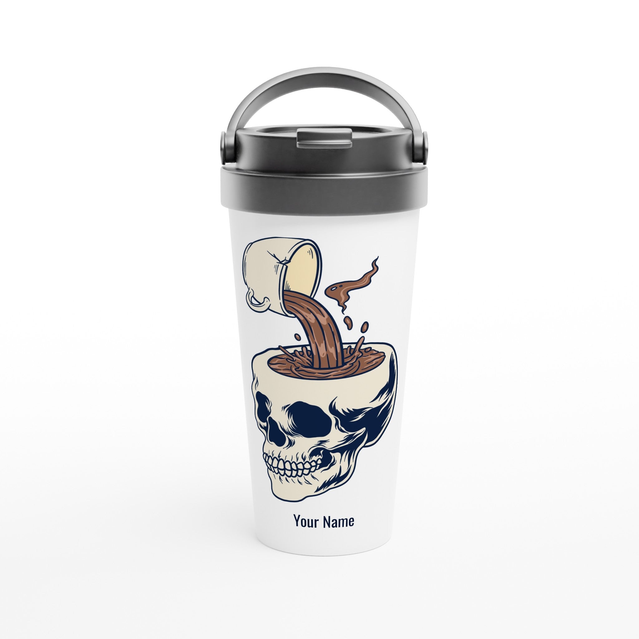 Personalised - Coffee Skull - White 15oz Stainless Steel Travel Mug Default Title Personalised Travel Mug Coffee Globally Fulfilled