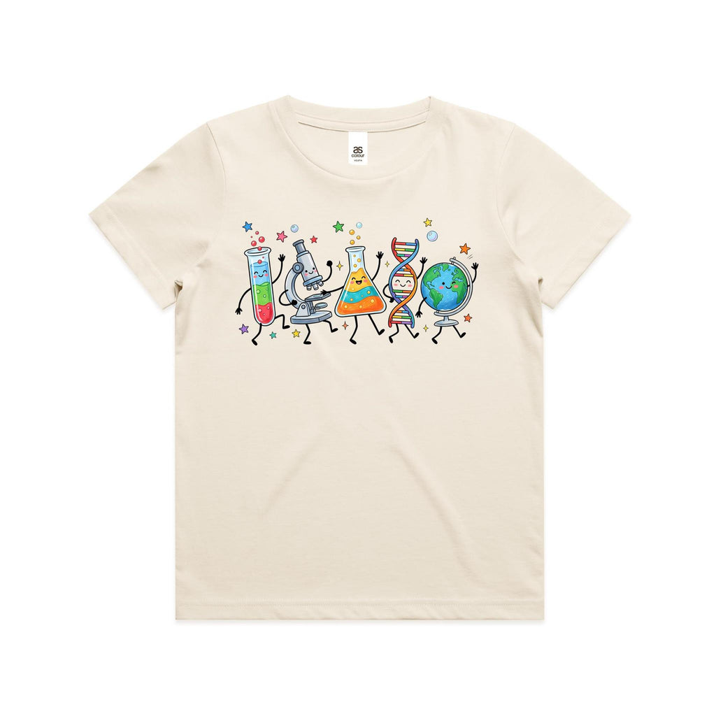Science Characters Kids AS Colour T-shirt Ecru Kids Youth T-shirt Printed In Australia Science