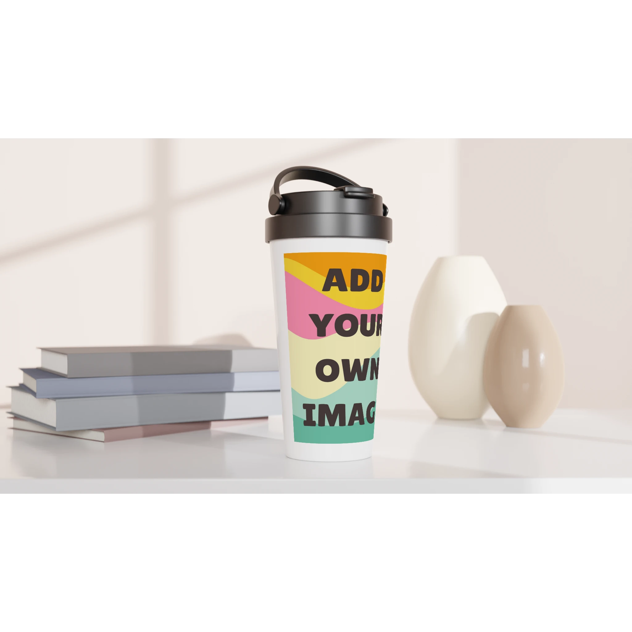 Personalised - Add Your Own Image - White 15oz Stainless Steel Travel Mug Personalised Travel Mug Customise Globally Fulfilled Personalise