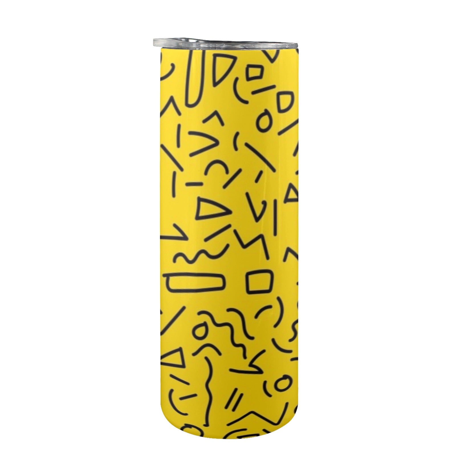 Black Squiggle On Yellow - 20oz Tall Skinny Tumbler with Lid and Straw