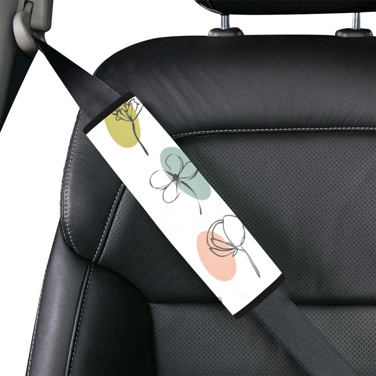 Flower Lines Car Seat Belt Cover 7''x10'' (Pack of 2) Car Seat Belt Cover 7x10 (Pack of 2) Plants Printed Offshore
