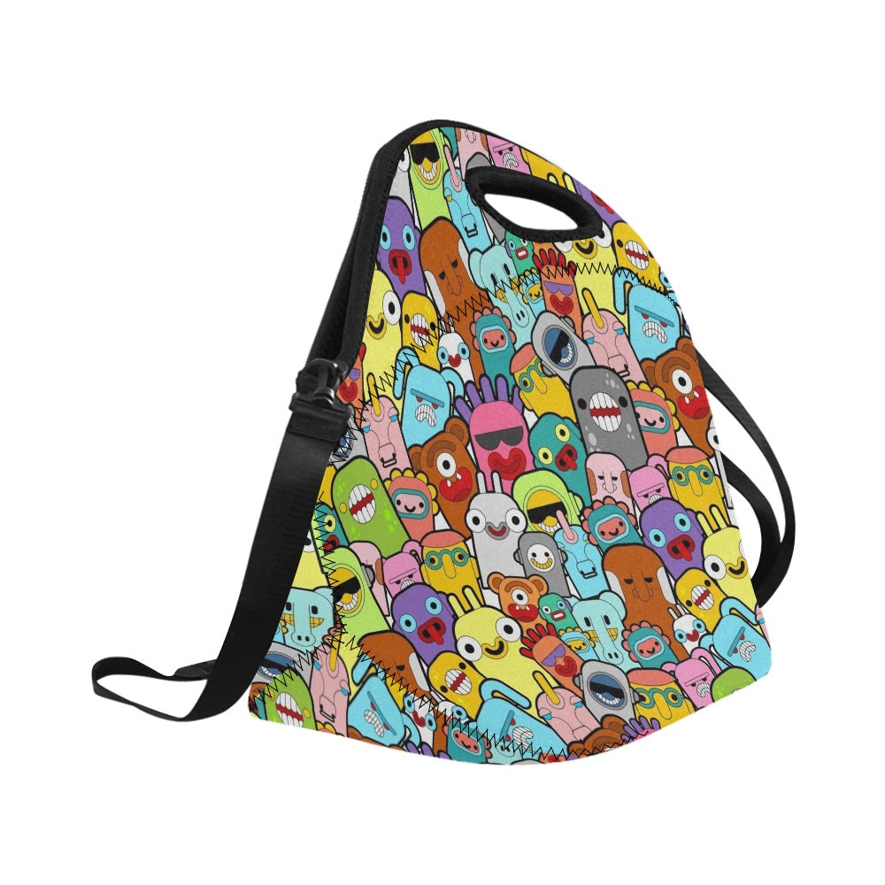 Happy Monsters Neoprene Lunch Bag/Large (Model 1669) Neoprene Lunch Bag Printed Offshore Sci Fi
