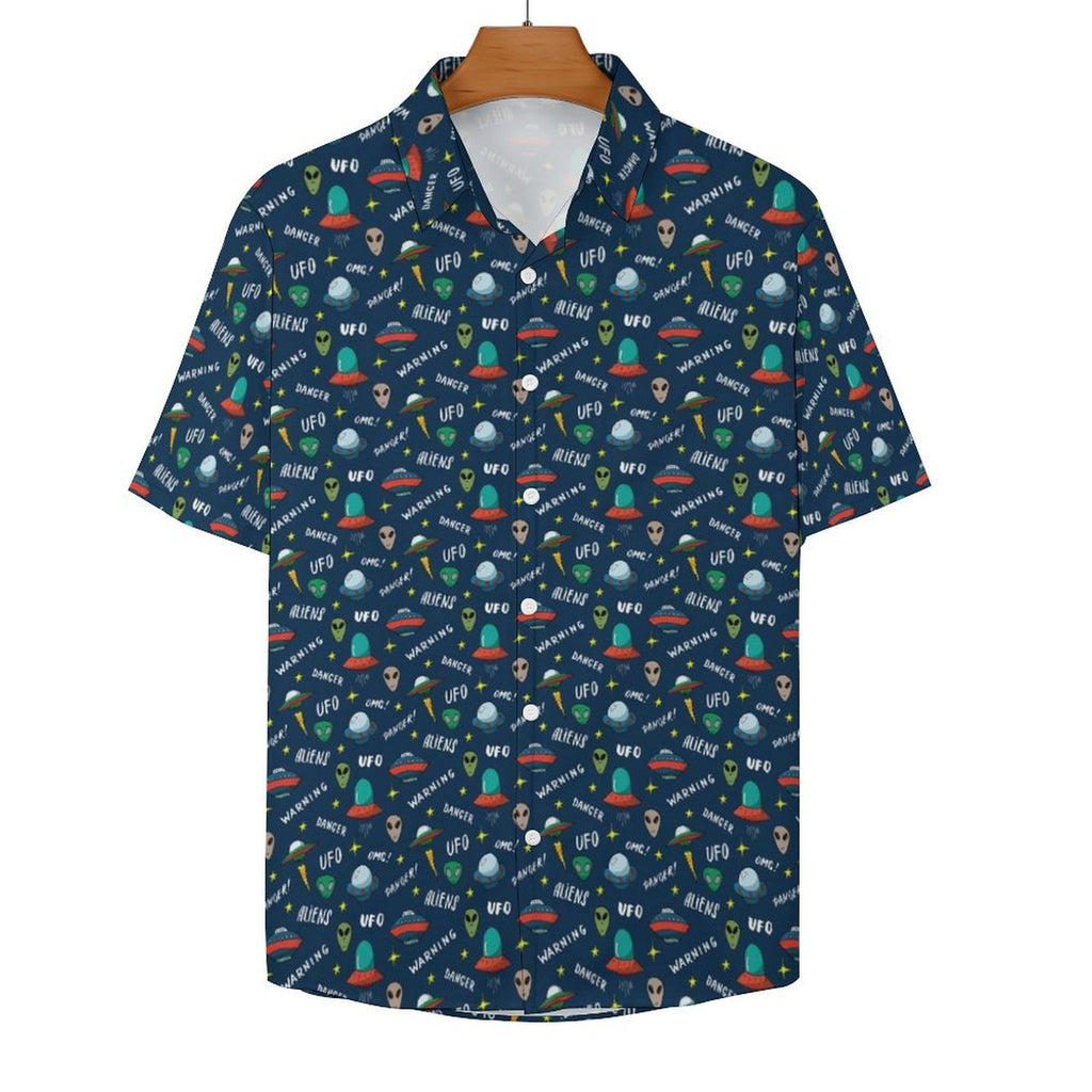 UFO's And Aliens Women's Collared Pocketless Short Sleeve Shirt