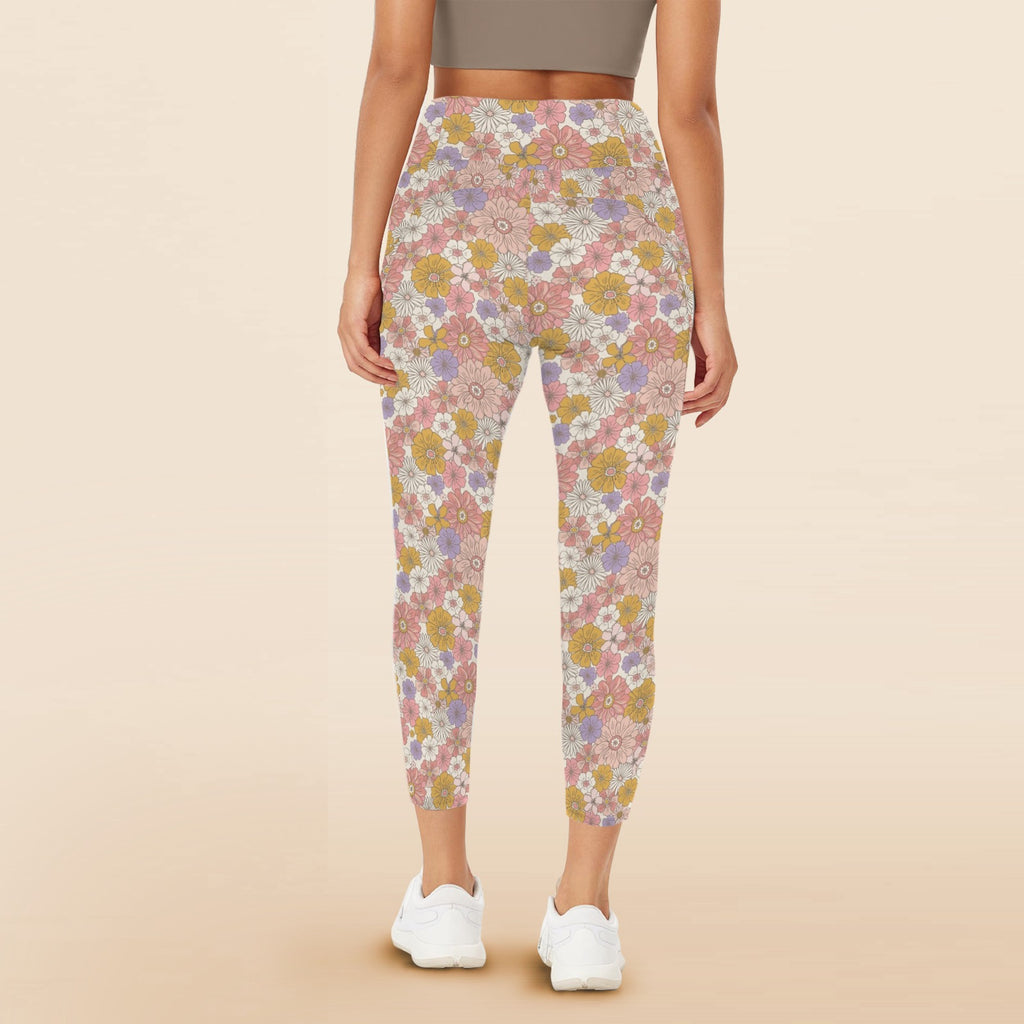 Faded Floral Women's High Waist Pockets Yoga Leggings