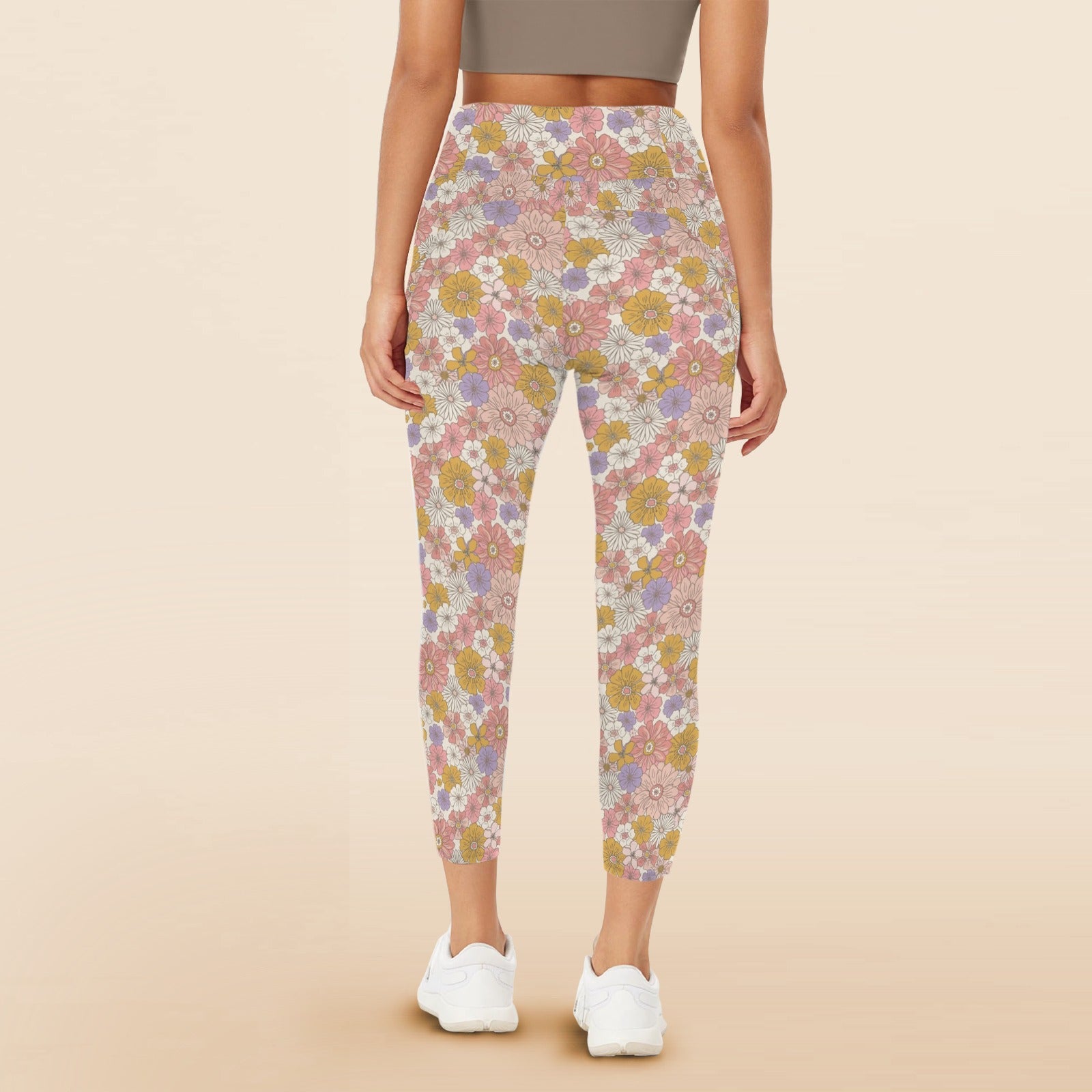 Faded Floral Women's High Waist Pockets Yoga Leggings
