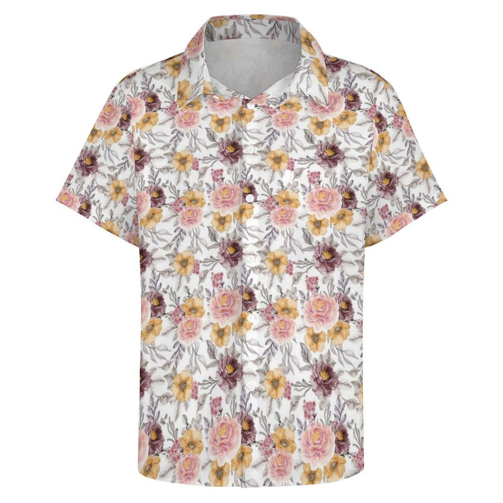 Painted Flowers Women's Short-Sleeve Button Up Shirt Women's Short-Sleeve Button Up Shirt Plants Printed Offshore