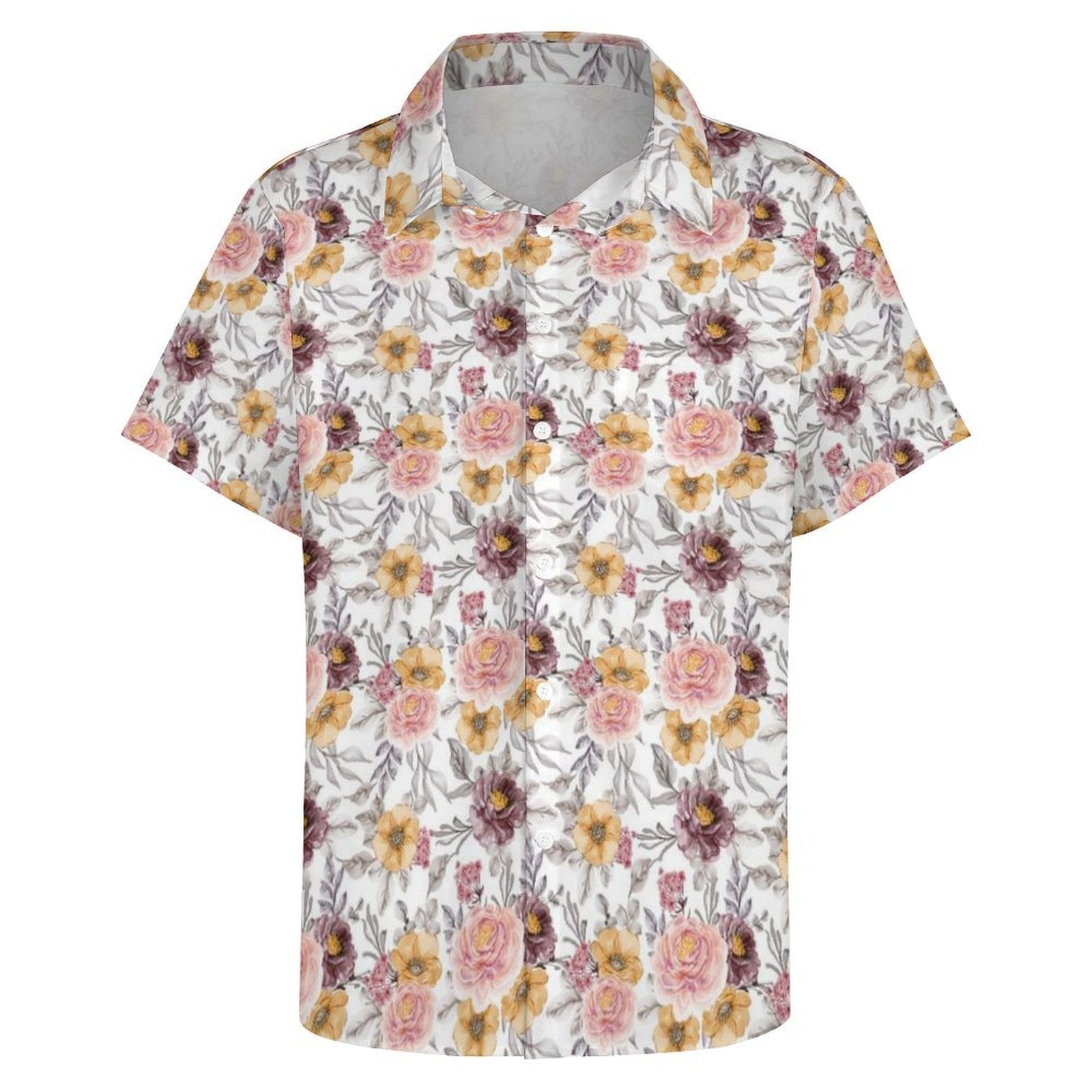Painted Flowers Women's Short-Sleeve Button Up Shirt Women's Short-Sleeve Button Up Shirt Plants Printed Offshore