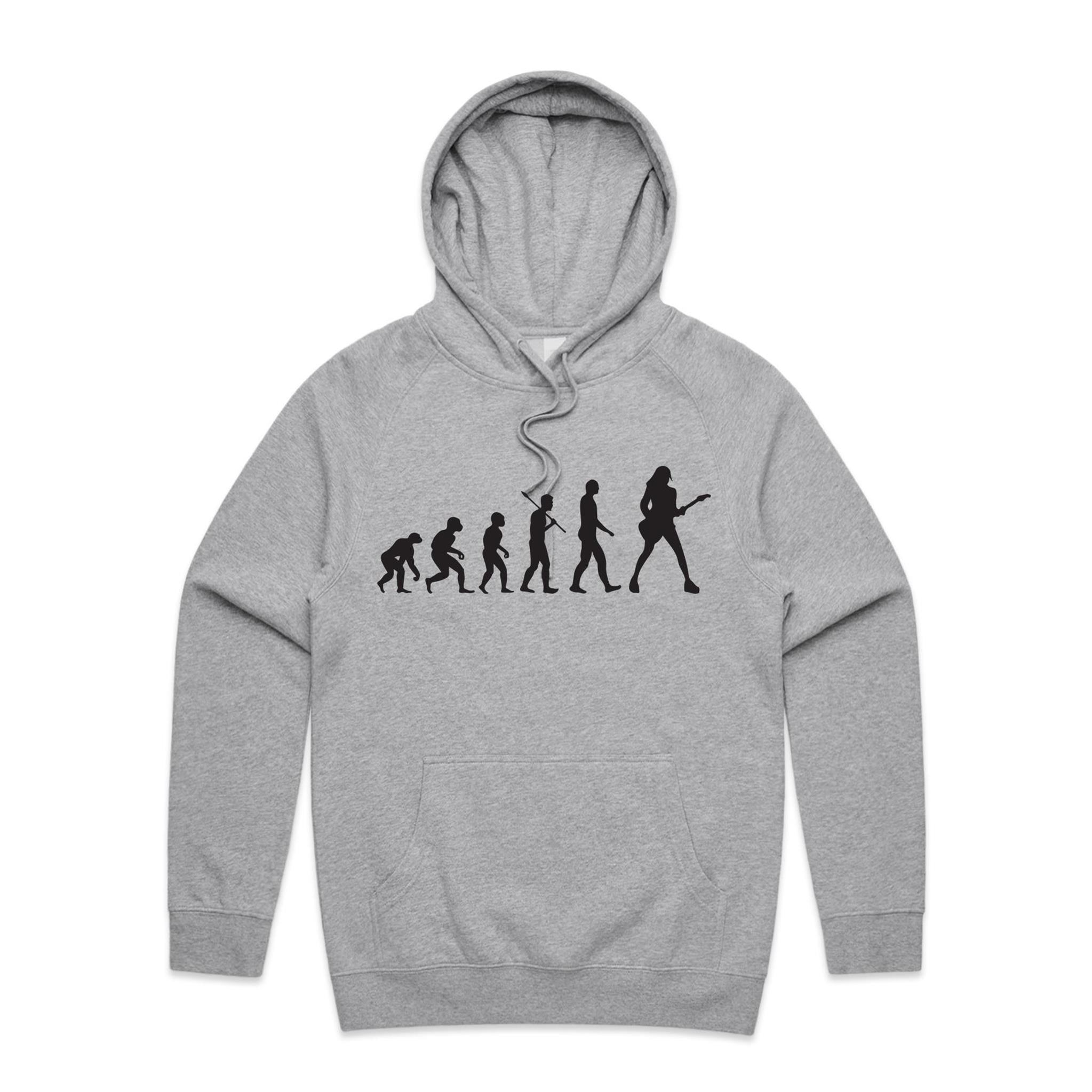 Guitarist Evolution - Mens Hoodie Grey Marle Mens Hoodie Music Printed In Australia