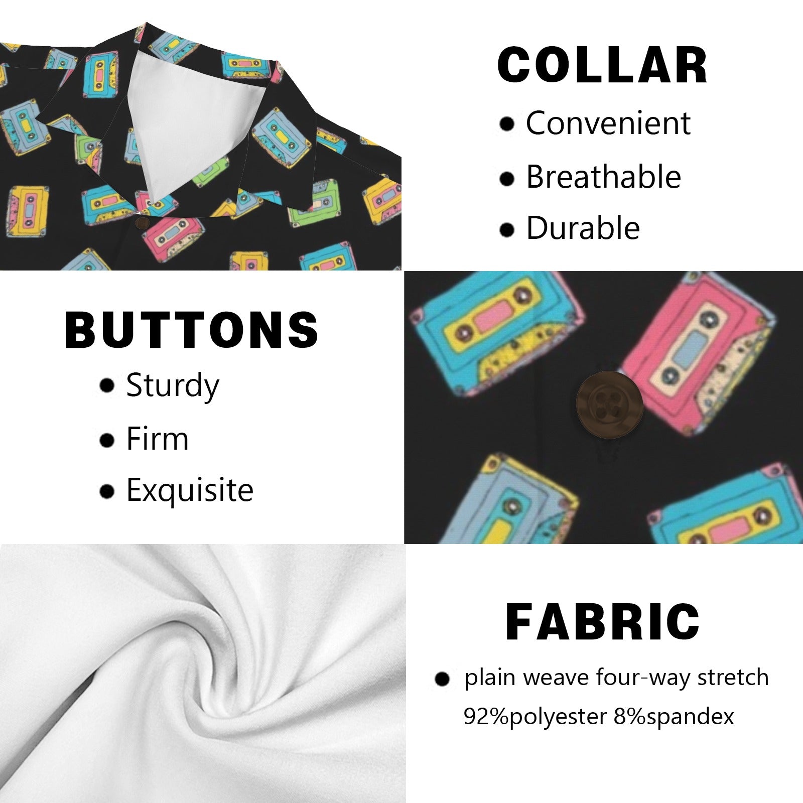 Colourful Cassettes - Men's Short Sleeve Hawaiian Shirt Men's Hawaiian Shirt (New) Music Printed Offshore Retro