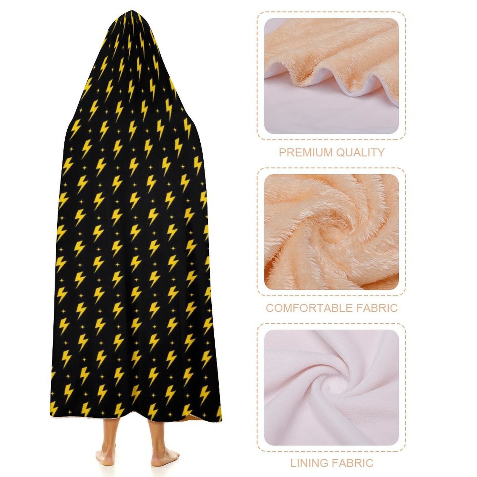 Yellow Lightning Kids Hooded Blanket 100cm x 130cm Kids Hooded Blanket comic Printed Offshore