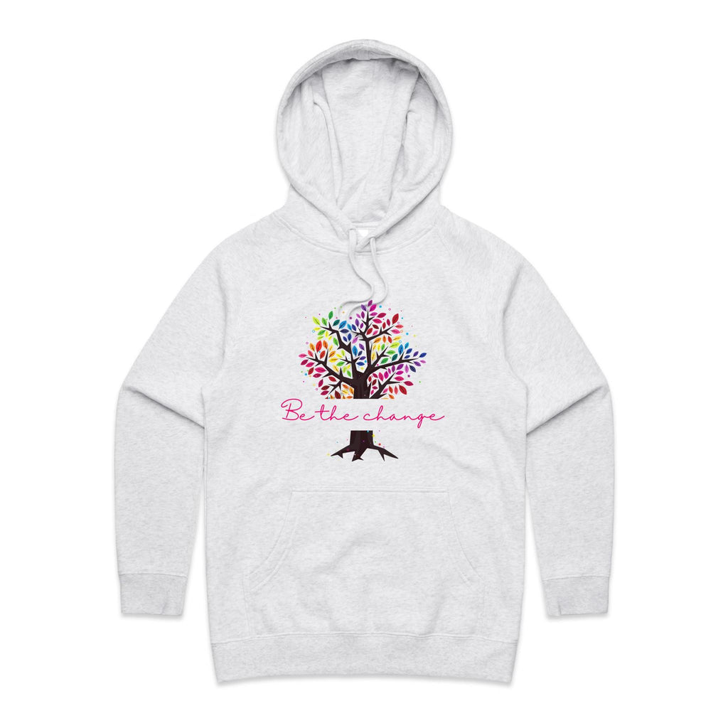 Be The Change - Womens Hoodie White Marle Womens Hoodie Printed In Australia