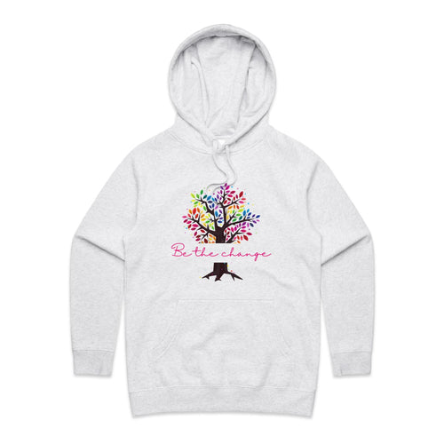 Be The Change - Womens Hoodie White Marle Womens Hoodie Printed In Australia