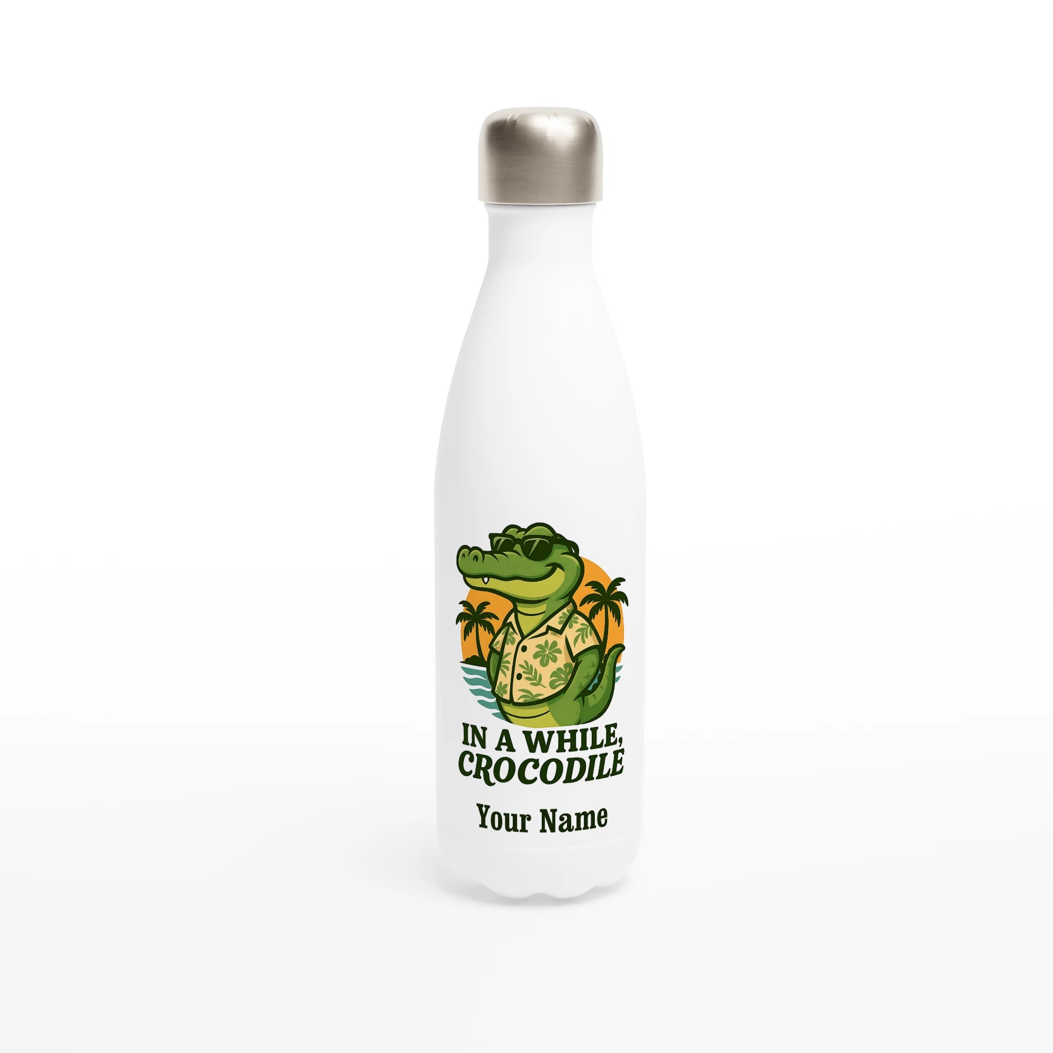 Personalised In A While, Crocodile White 17oz Stainless Steel Water Bottle Default Title Personalised Water Bottle animal Globally Fulfilled