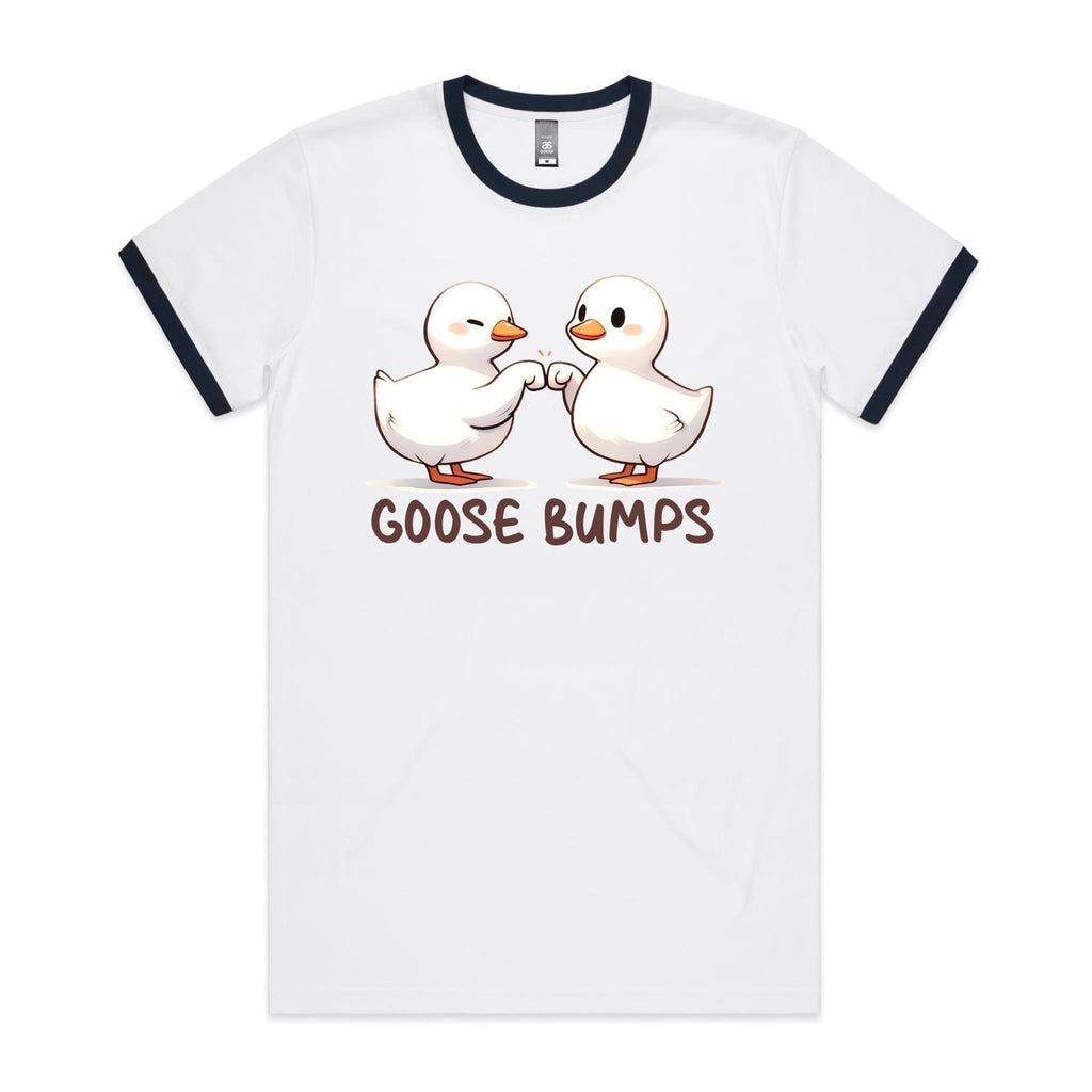 Goose Bumps - Staple Ringer Tee White Navy Ringer T-Shirt animal Printed In Australia