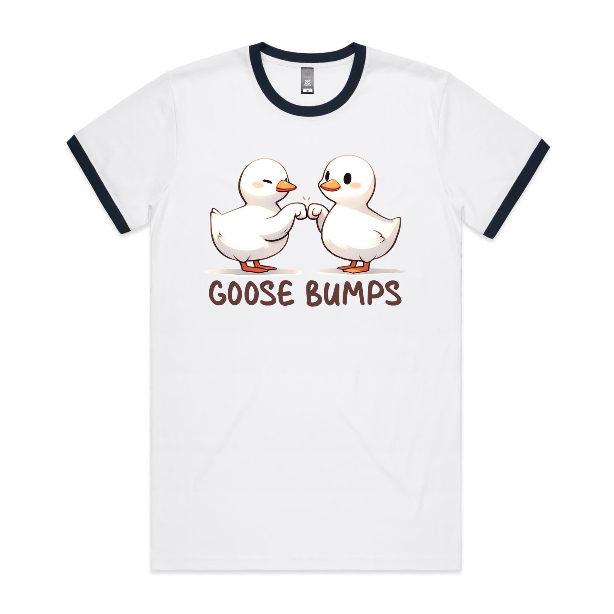 Goose Bumps - Staple Ringer Tee White Navy Ringer T-Shirt animal Printed In Australia