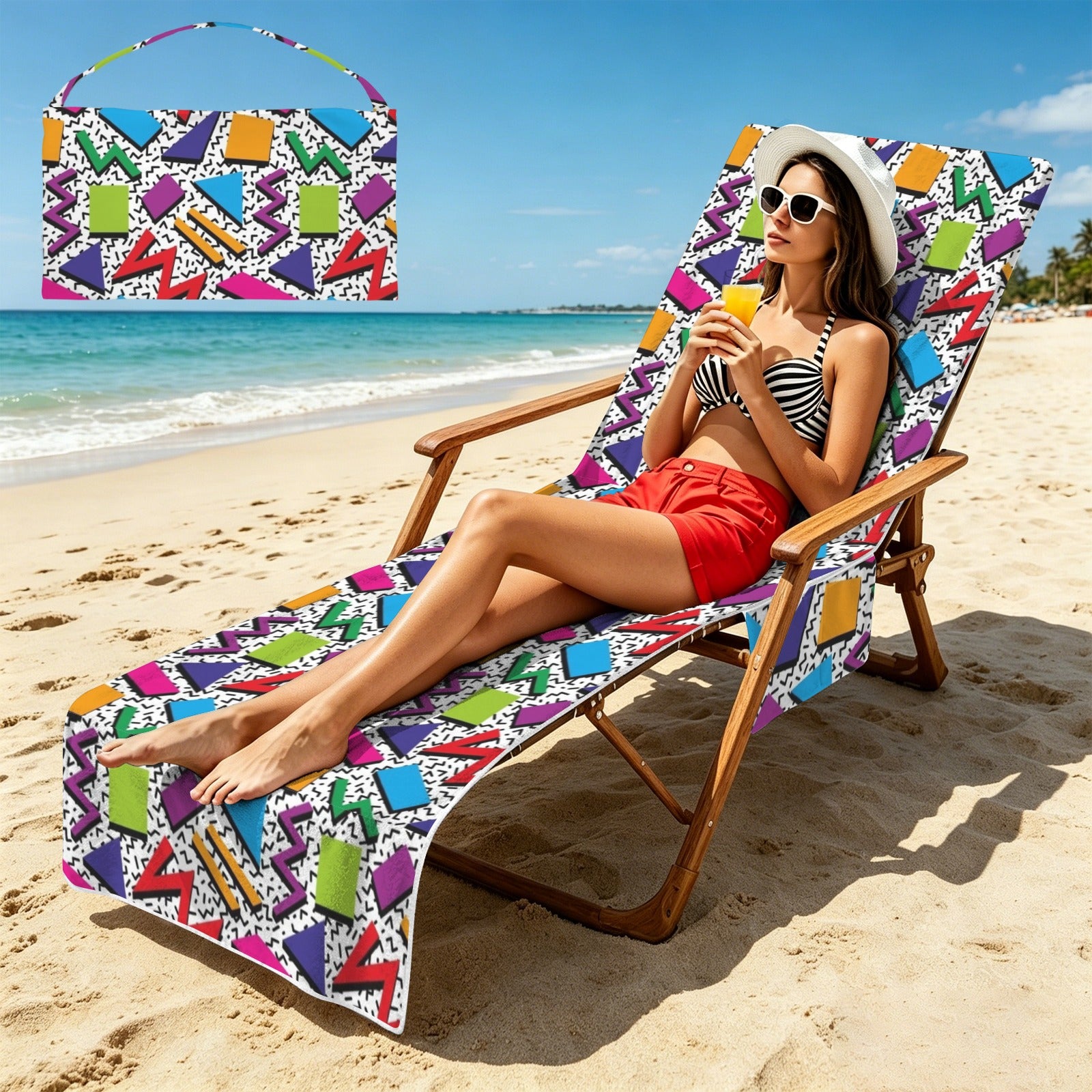Graphic 80's Beach Chair Towel Cover with Side Pockets