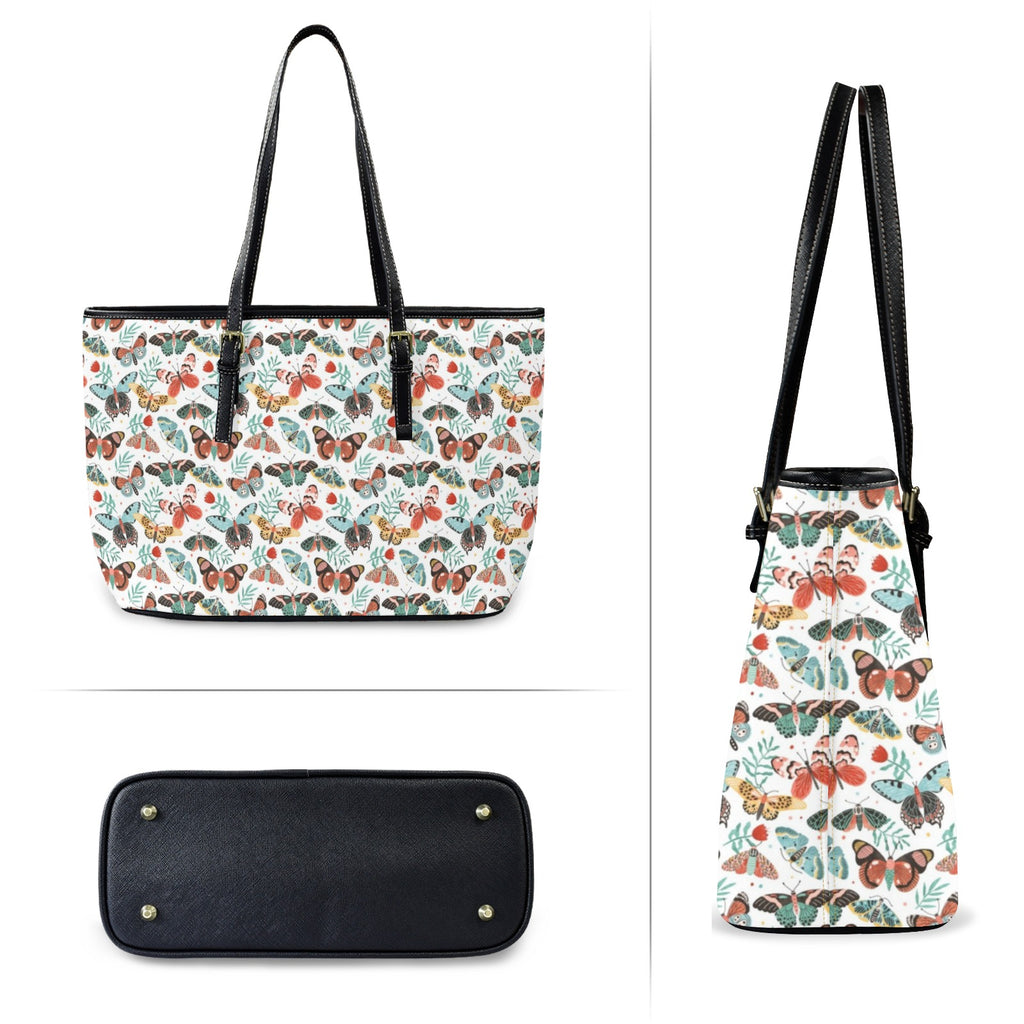 Pretty Moths And Butterflies PU Leather Tote Bag Large Leather Tote Bag-Large animal Printed Offshore