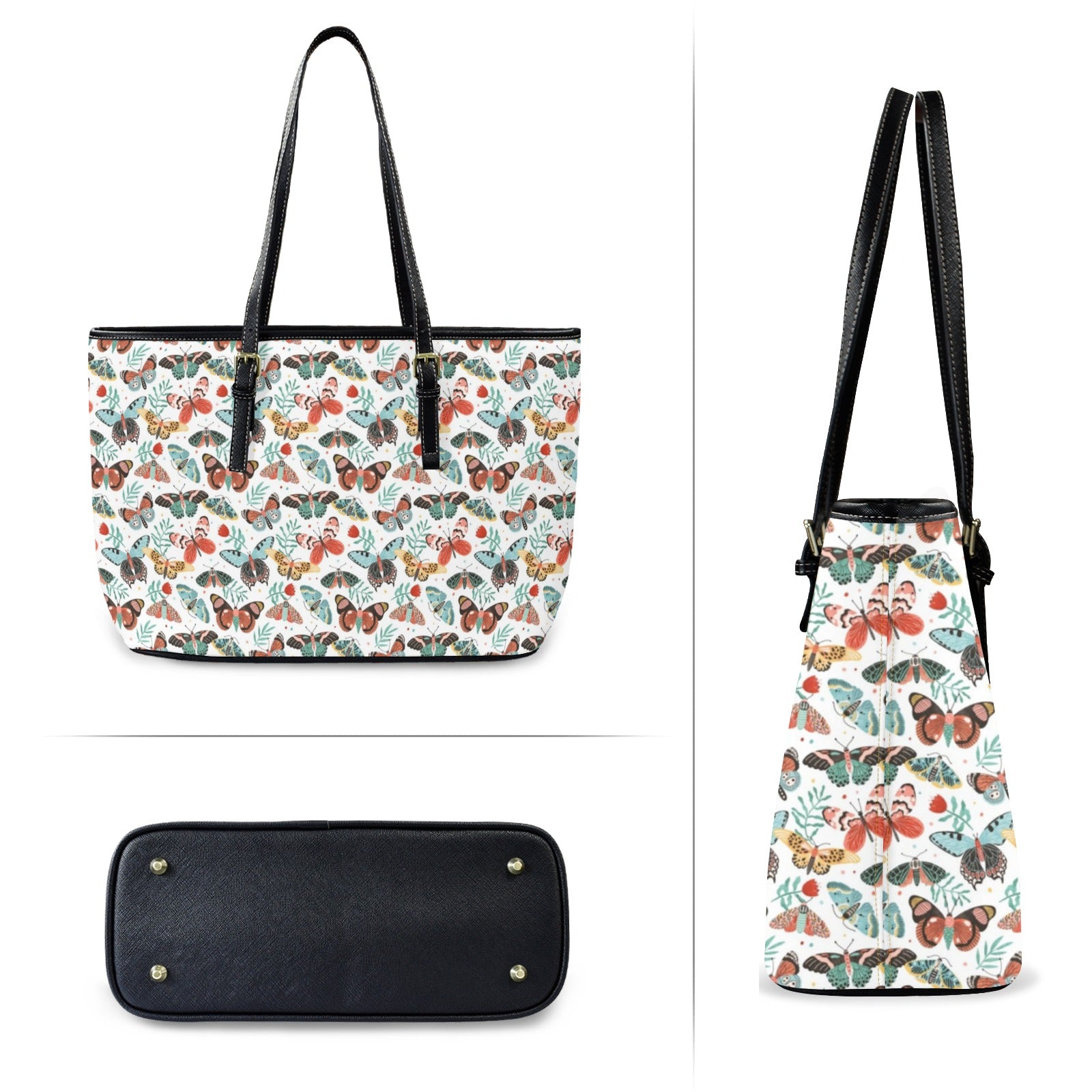 Pretty Moths And Butterflies - PU Leather Tote Bag - Large