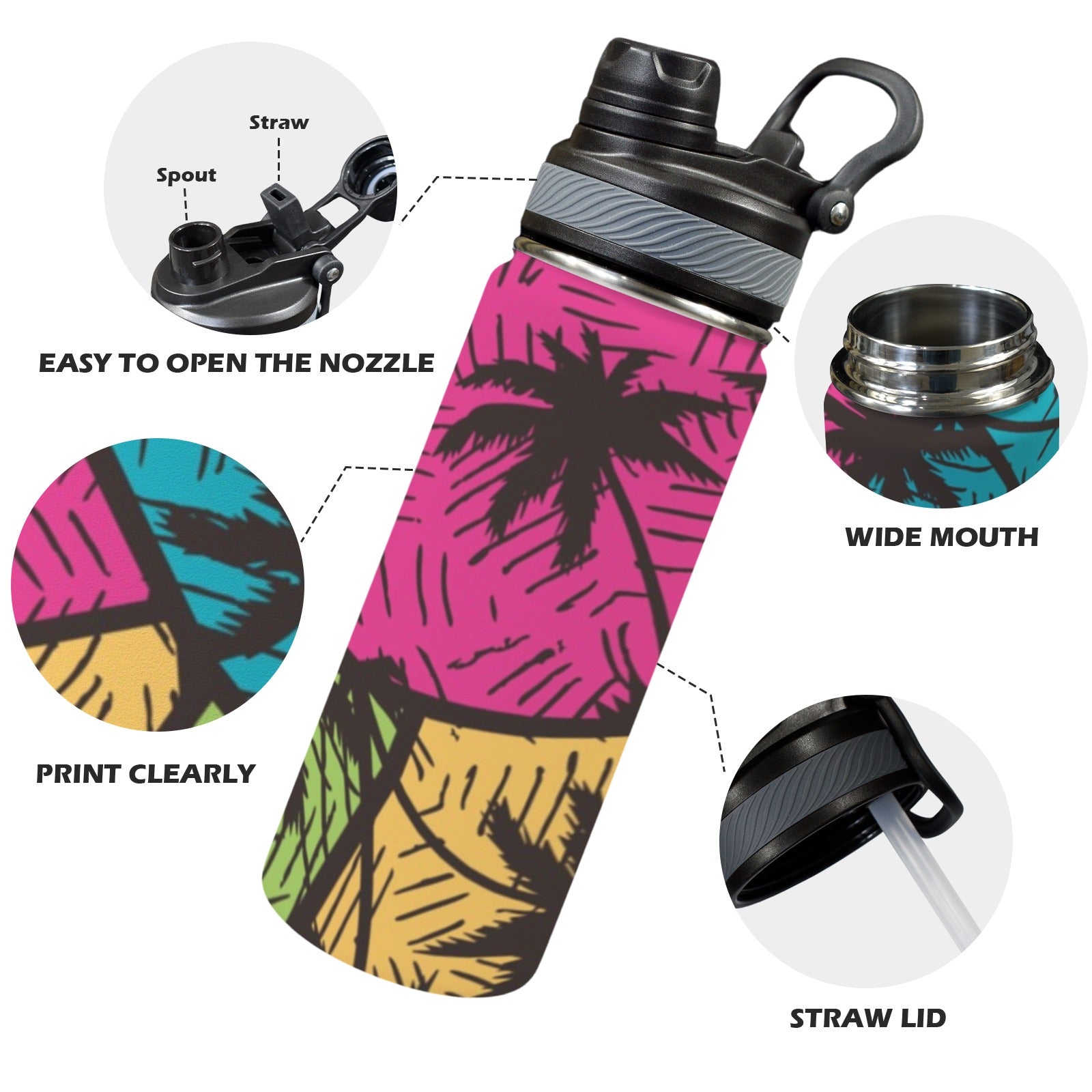 Palm Trees - Insulated Water Bottle with Dual-Use Lid (18oz) Insulated Water Bottle with Dual-Use Lid (18oz) Plants Printed Offshore