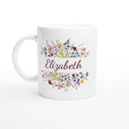 Personalise - Flower Frame Name - 11oz Ceramic Mug Ceramic White Personalised 11oz Mug customise Globally Fulfilled Name personalise Plants