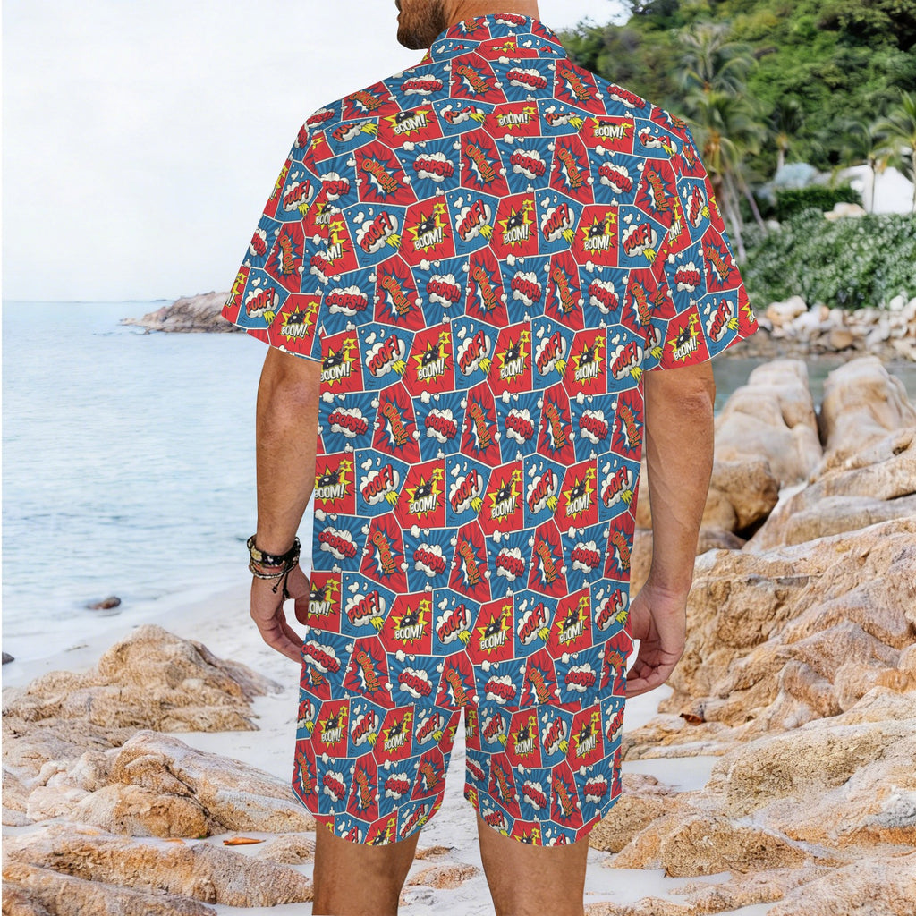 Comic Book Cells Men's Hawaiian Shirt & Shorts Set Men's Hawaiian Shirt & Shorts Set comic Printed Offshore