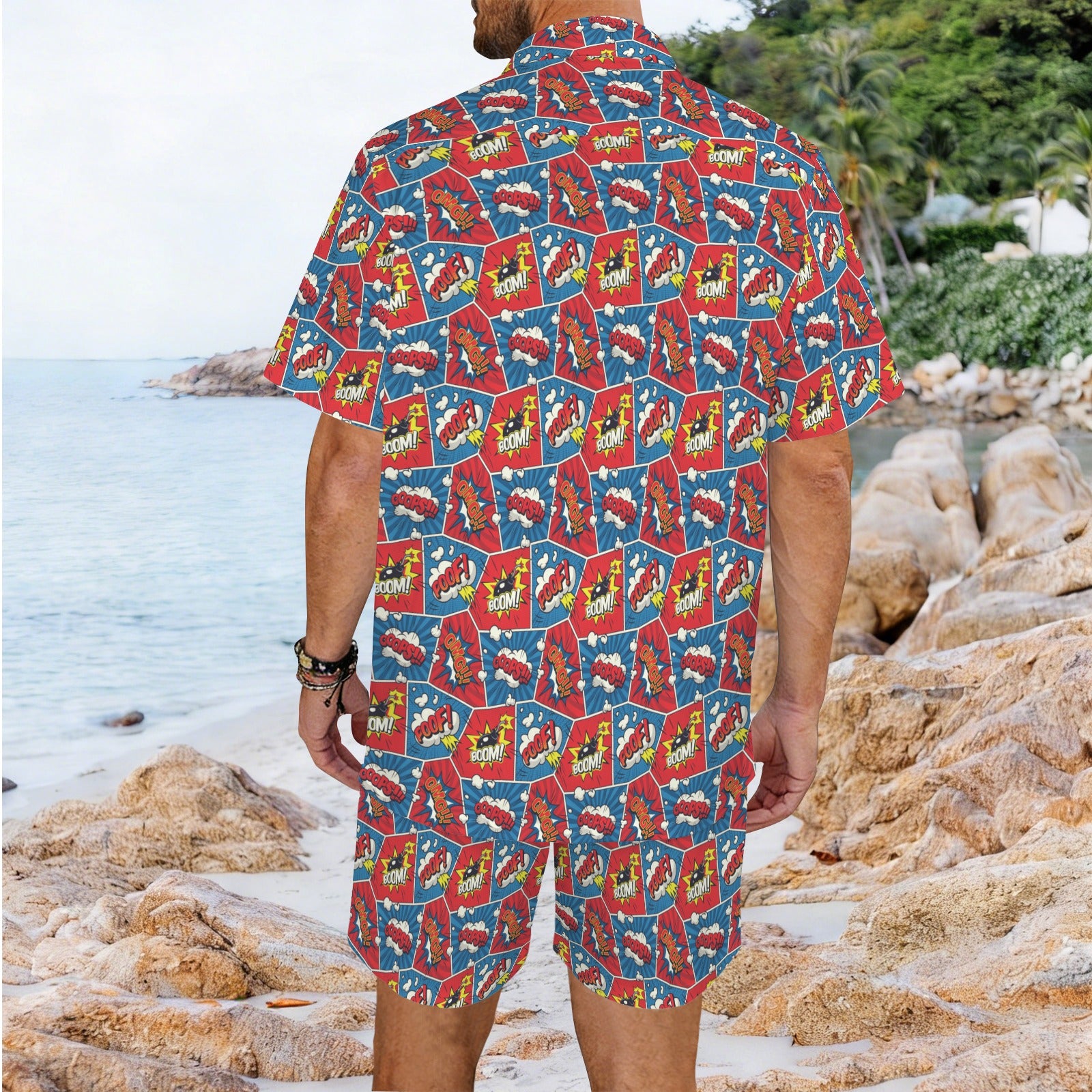 Comic Book Cells Men's Hawaiian Shirt & Shorts Set Men's Hawaiian Shirt & Shorts Set comic Printed Offshore