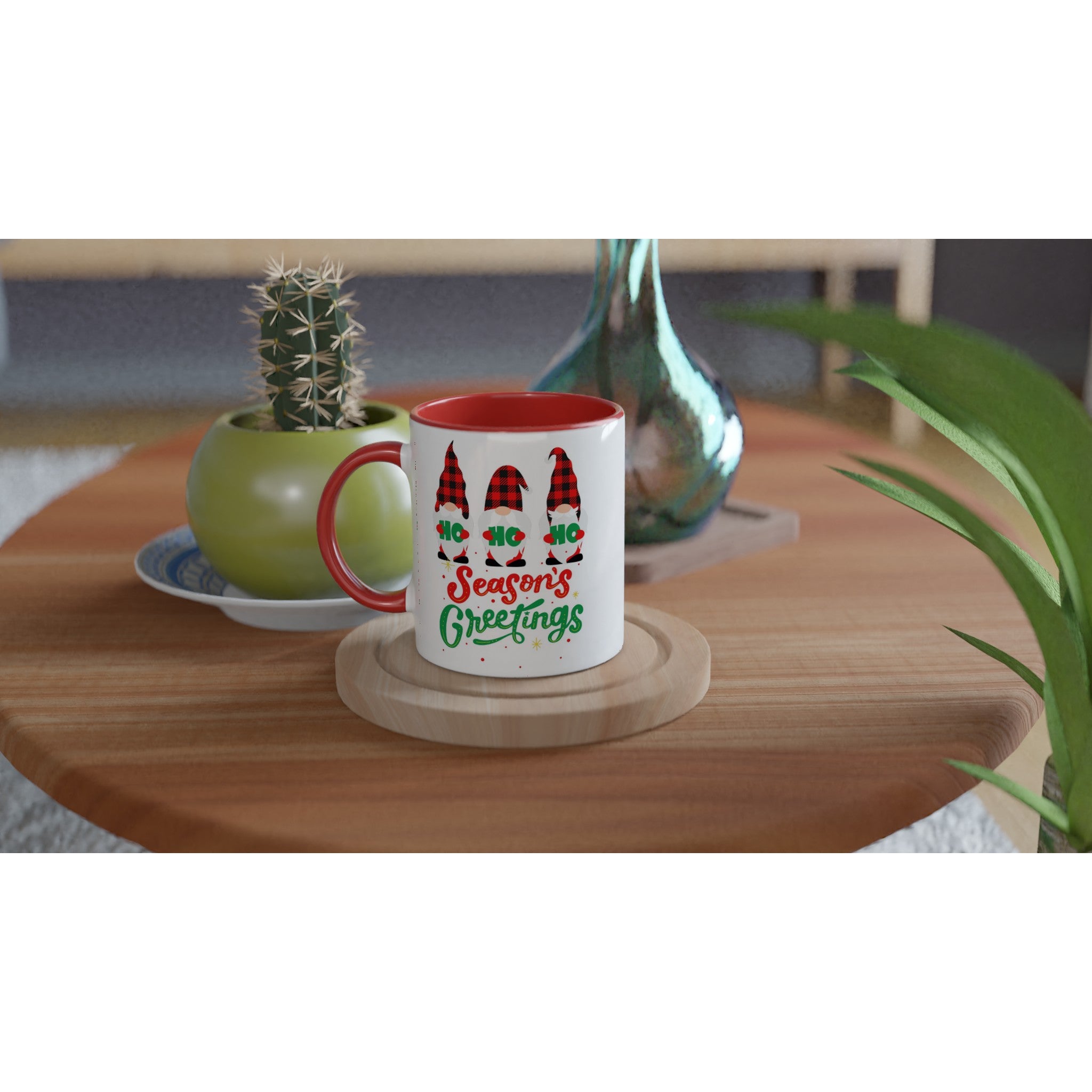 Christmas Gnome, Season's Greetings - White 11oz Ceramic Mug with Colour Inside Christmas Colour Mug Christmas Globally Fulfilled