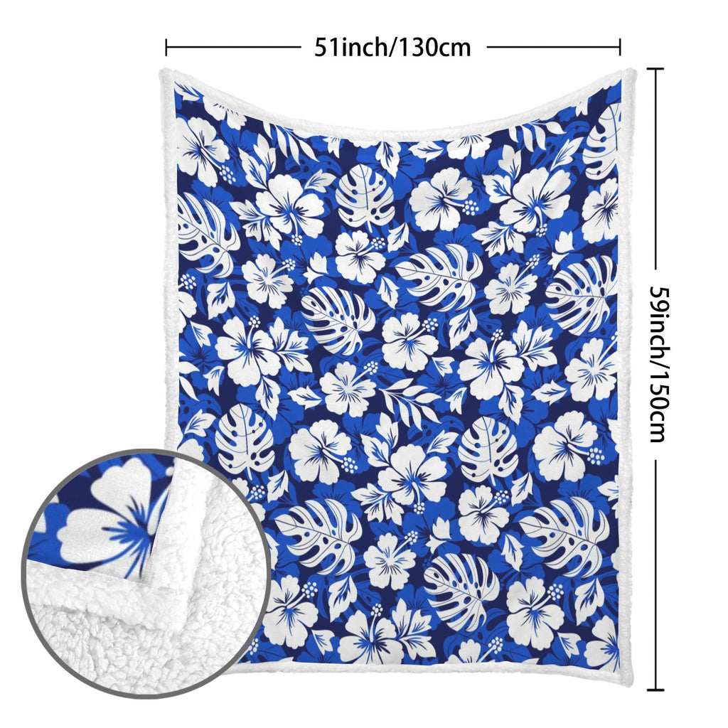 Blue Hawaiian Floral - Double-Layer Fleece Blanket 51"x59"