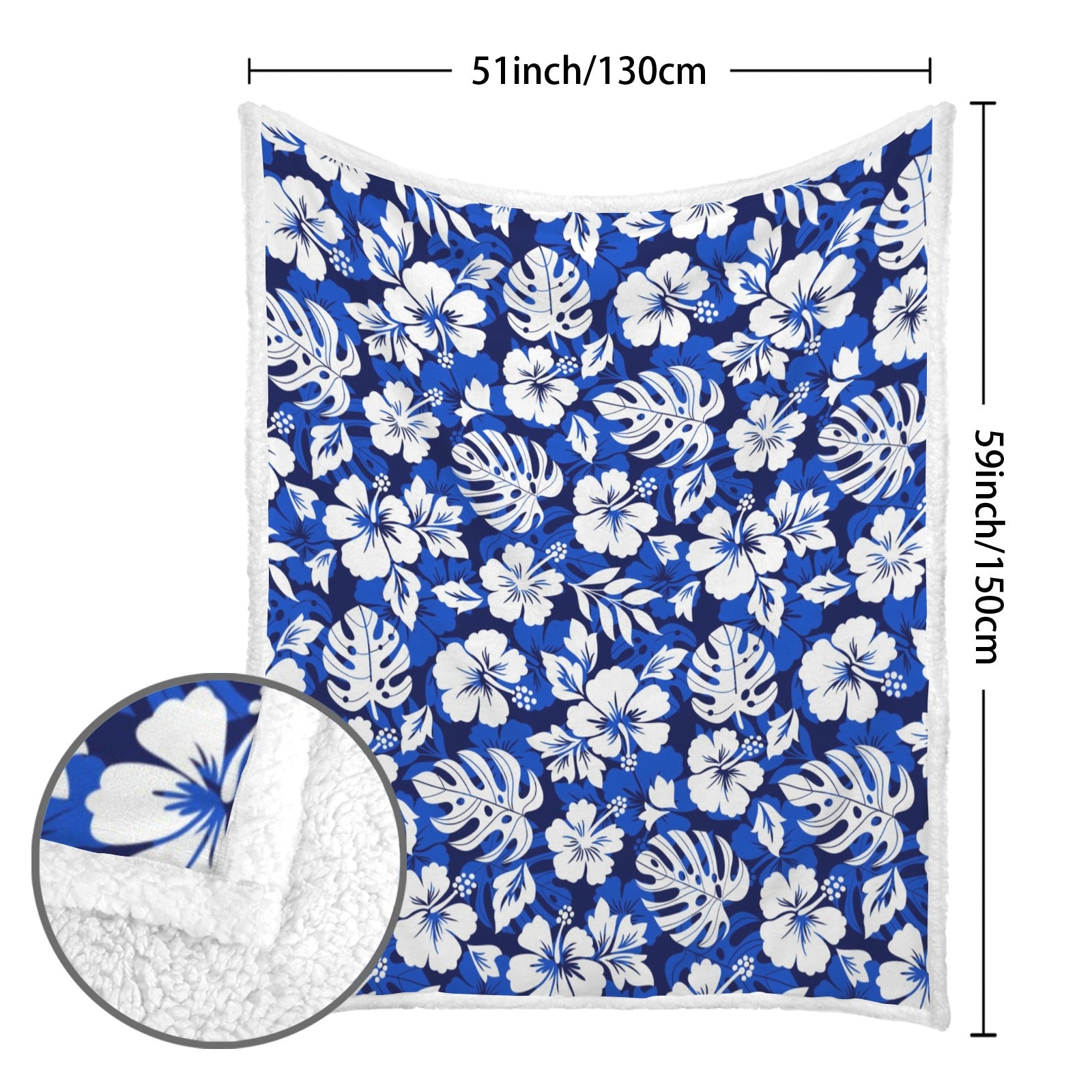 Blue Hawaiian Floral - Double-Layer Fleece Blanket 51"x59"