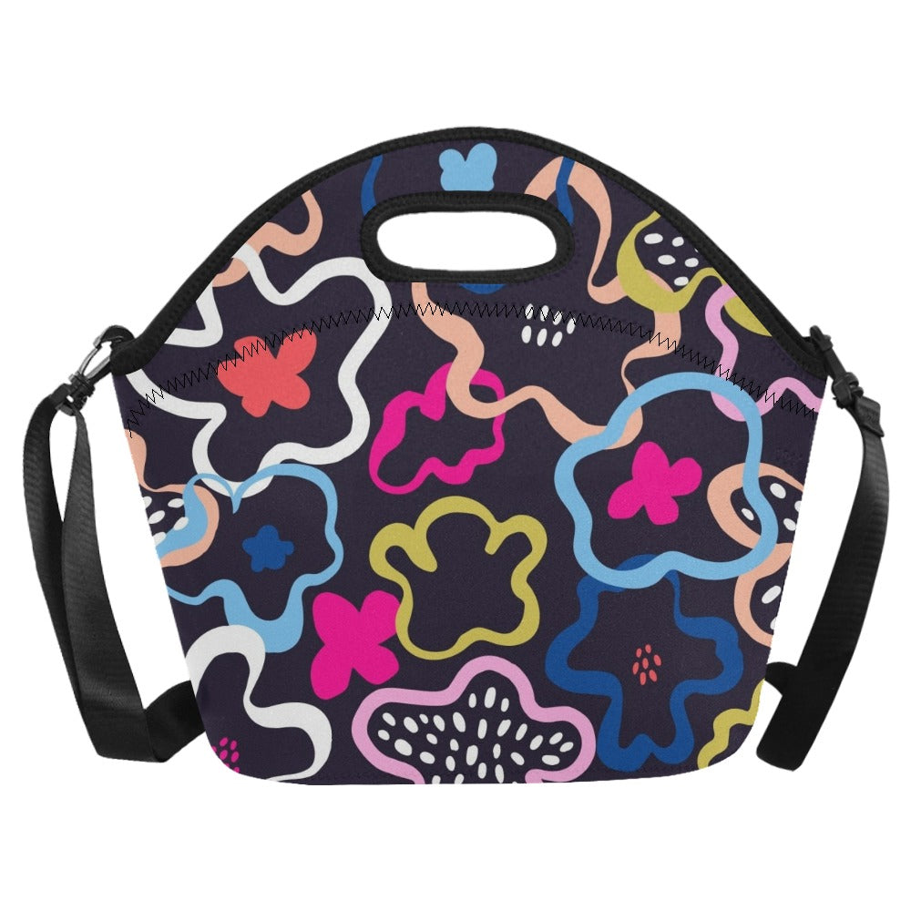 Abstract Floral Neoprene Lunch Bag/Large (Model 1669) Neoprene Lunch Bag Plants Printed Offshore