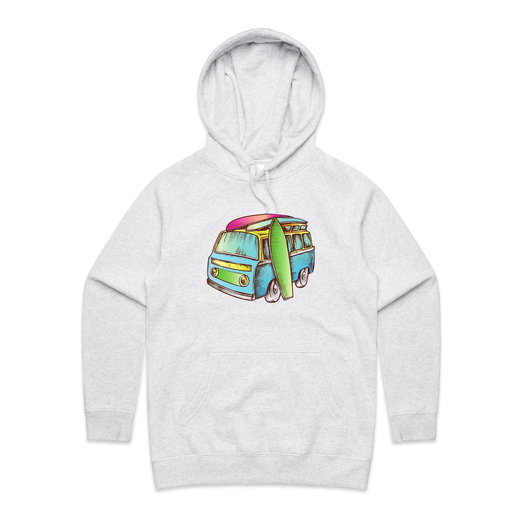 Surf Trip - Womens Hoodie White Marle Womens Hoodie Printed In Australia Surf