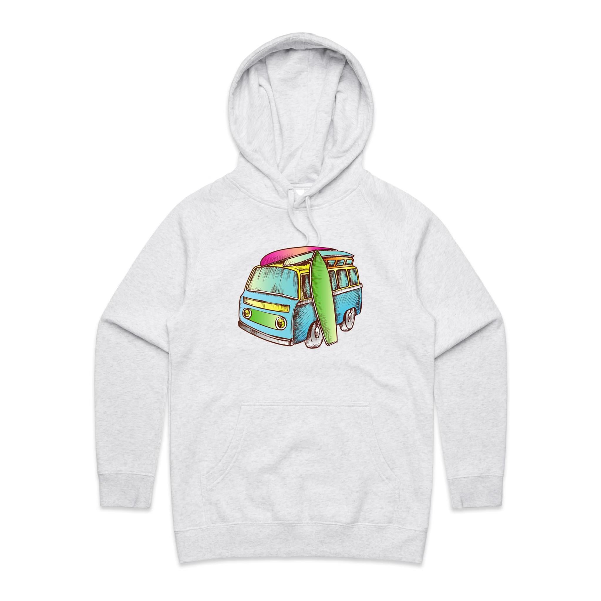 Surf Trip - Womens Hoodie White Marle Womens Hoodie Printed In Australia Surf