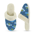 Cute Aliens in UFOs Women's Fur Trim Thick-Sole Indoor Slippers Women's Fur Trimmed Slippers Printed Offshore Sci Fi