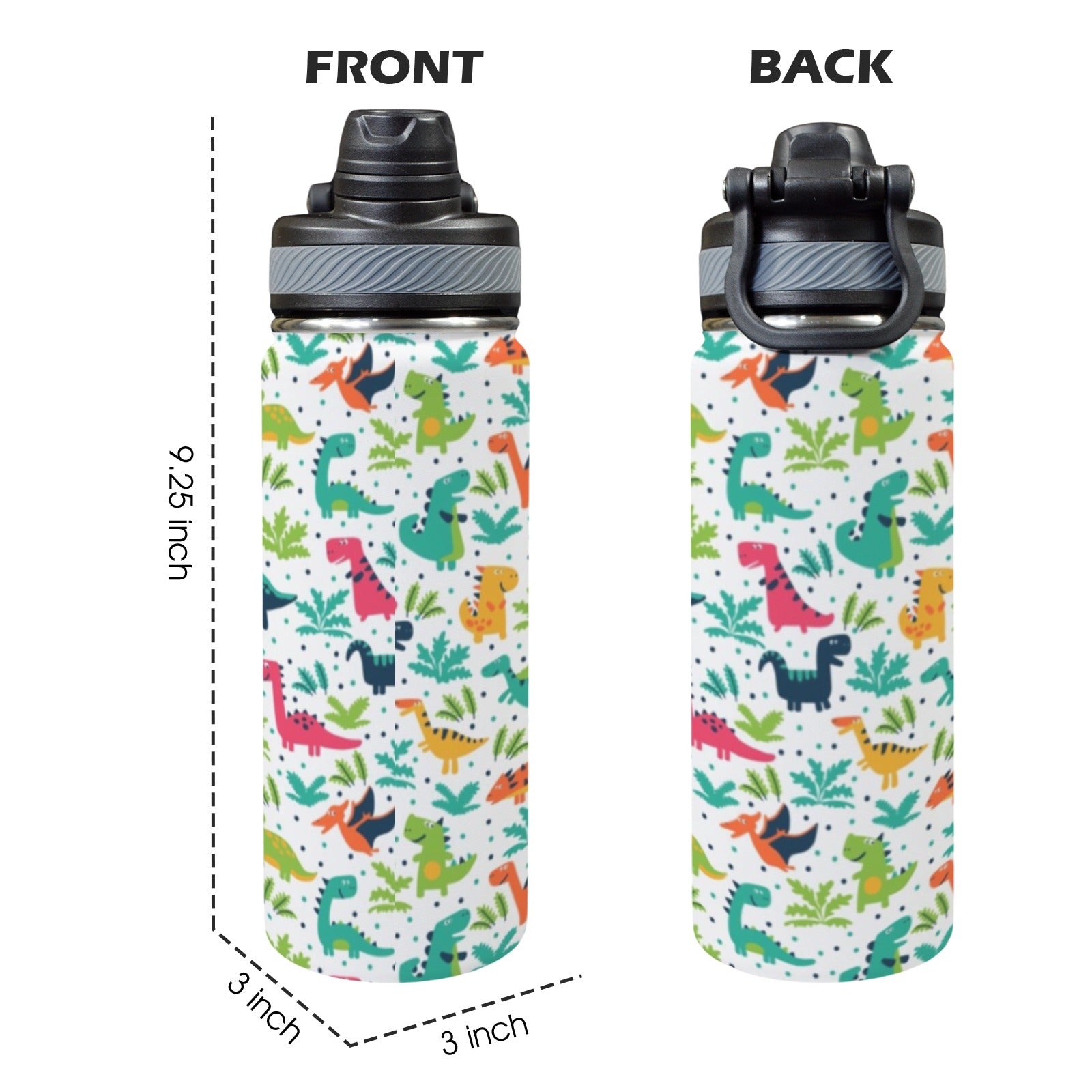 Colourful Dinosaurs - Insulated Water Bottle with Dual-Use Lid (18oz) Insulated Water Bottle with Dual-Use Lid (18oz) animal Printed Offshore