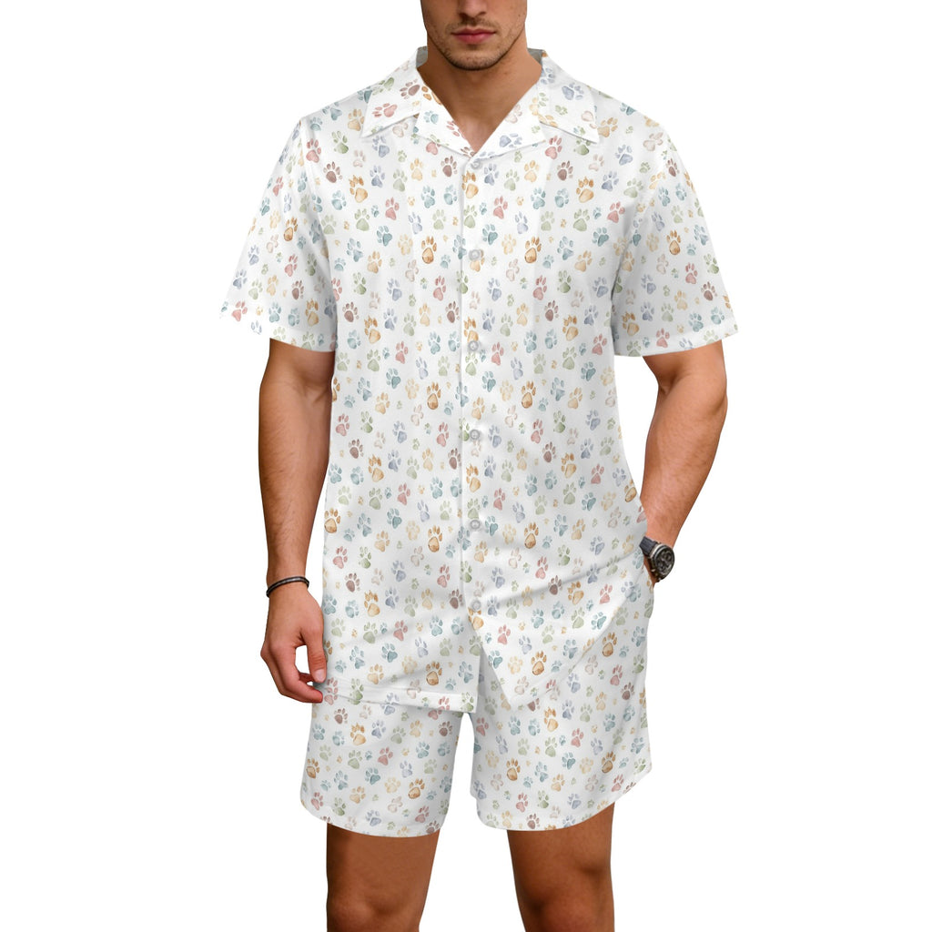 Paw Print Men's Hawaiian Shirt & Shorts Set Men's Hawaiian Shirt & Shorts Set animal Printed Offshore