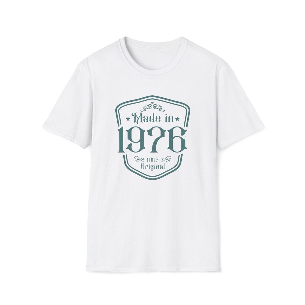 Turning 50, Made In 1976 Unisex Softstyle T-Shirt White Unisex Adult T-shirt Australian Printer Birthday