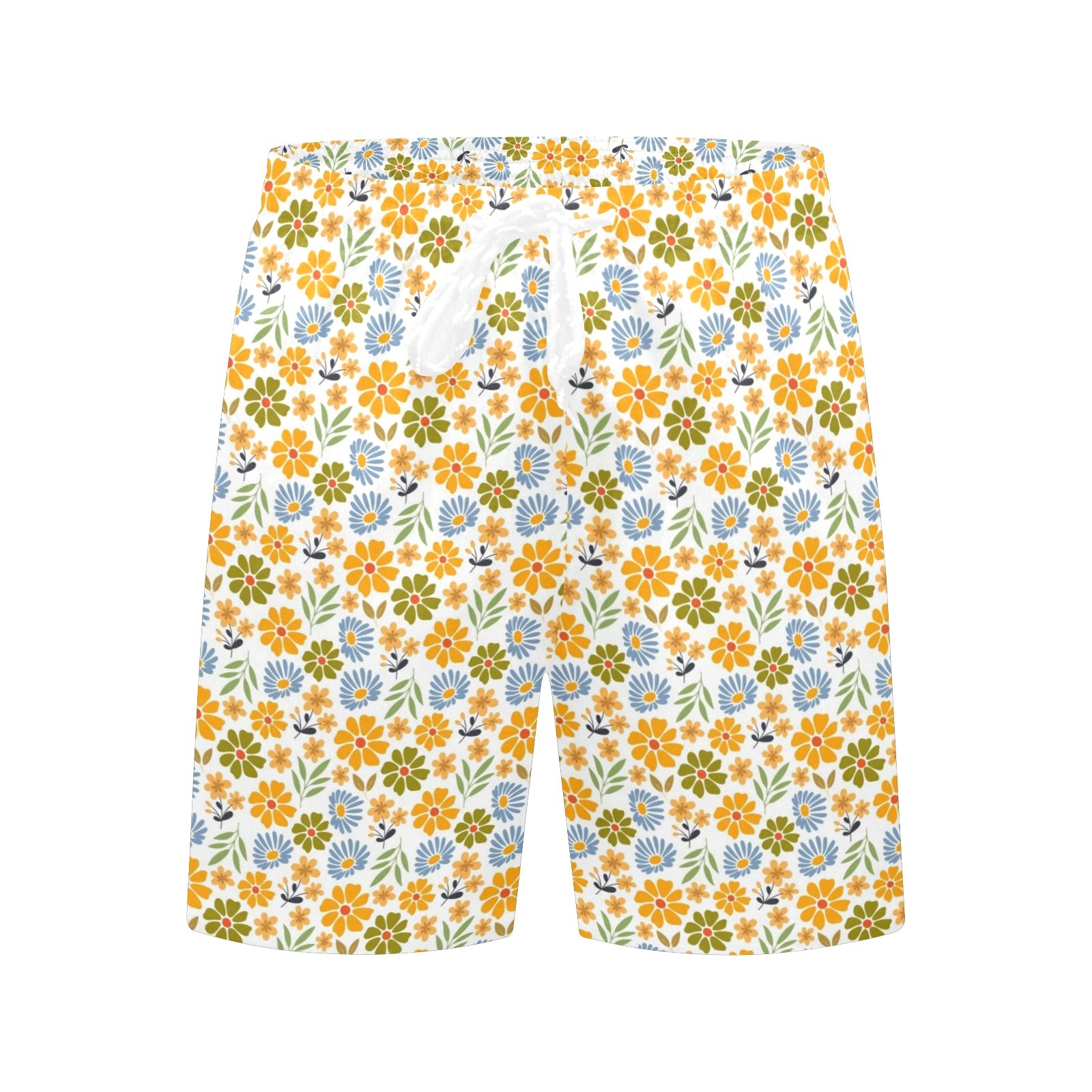 Retro Boho Flower Men's Mid-Length Beach Shorts Men's Mid-Length Beach Shorts Plants Printed Offshore