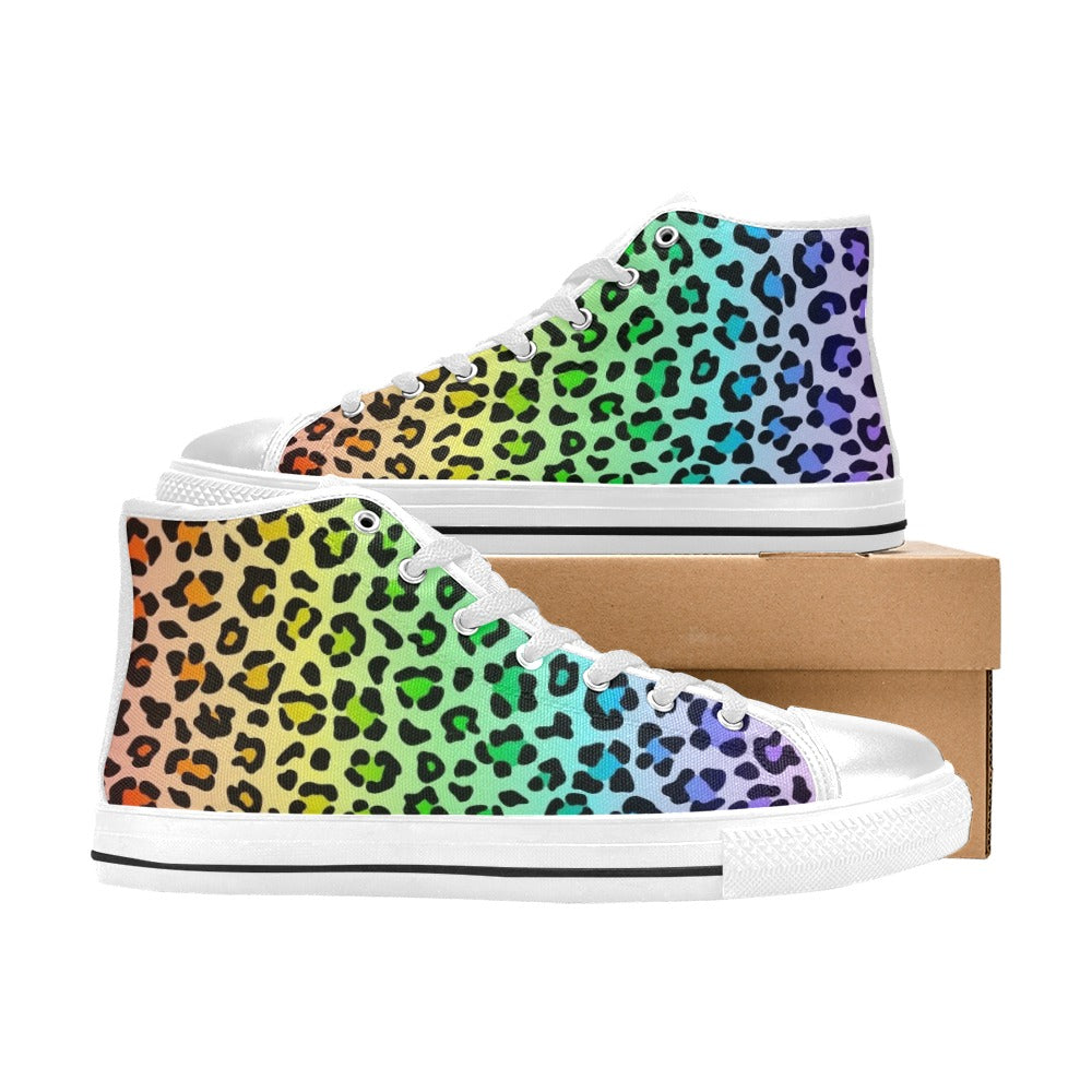 Rainbow Leopard Print - Kids' High Top Canvas Shoes Kids High Top Canvas Shoes animal Printed Offshore